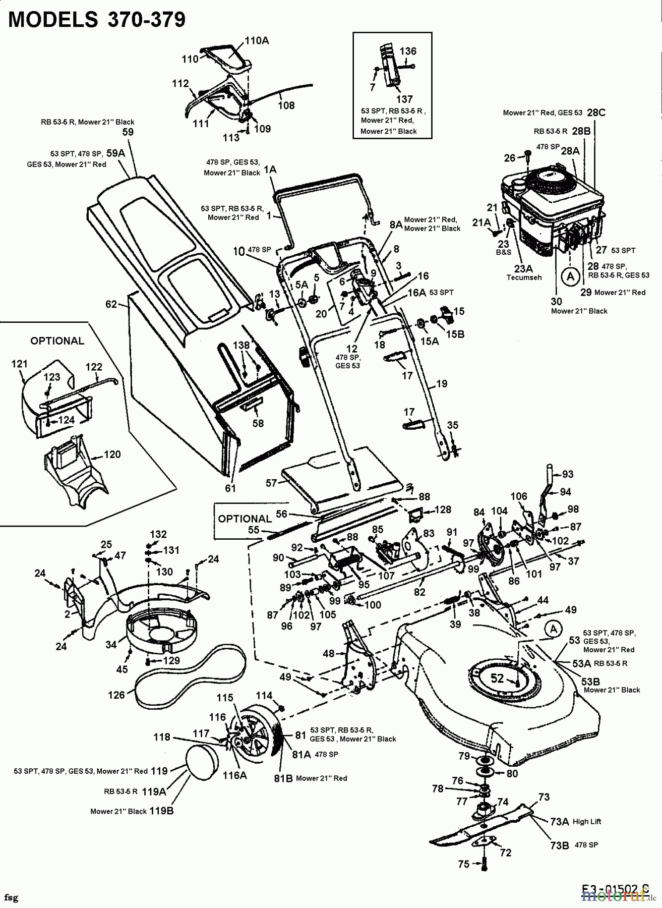  MTD Tondeuse thermique tractée 379 W 12A-379W300  (2002) Machine de base