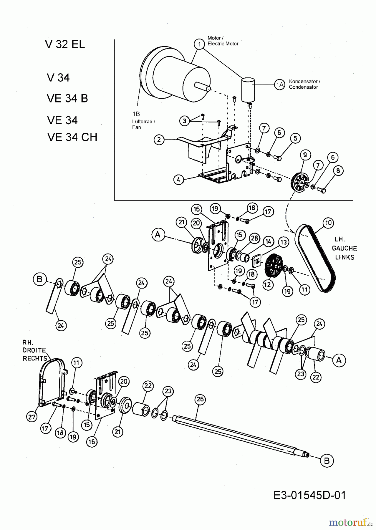  MTD Scarificateur électrique VE 34 16AE31DA678  (2007) Moteur électrique, Arbre porte-lames