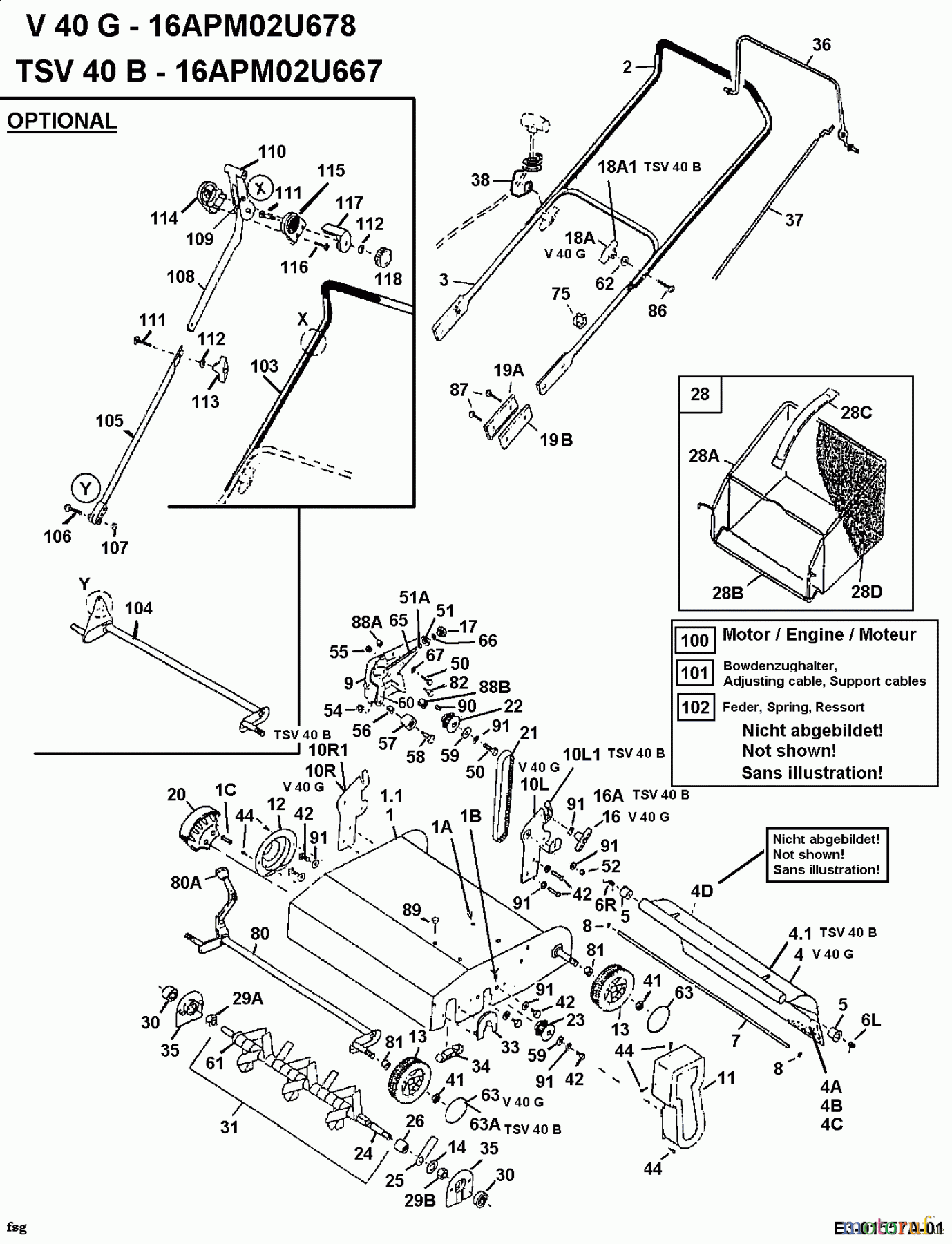  MTD Motorvertikutierer V 40 G 16APM02U678  (2001) Grundgerät