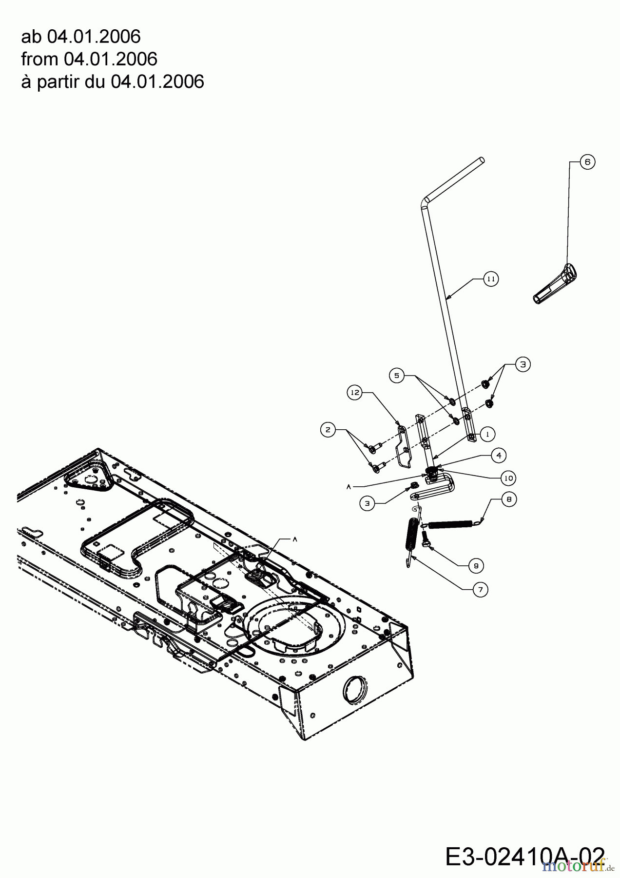  Cub Cadet Tracteurs de pelouse CC 1020 RD 13AE51CN630  (2006) Enclenchement plateau de coupe à partir du 04.01.2006