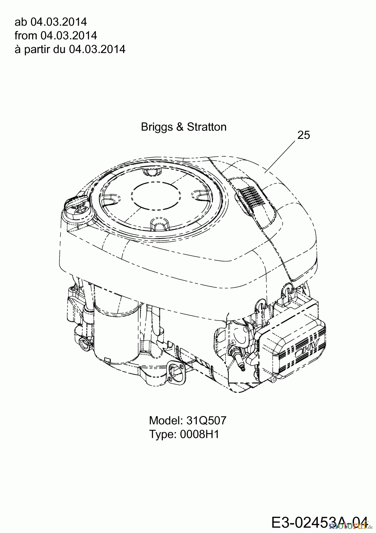  MTD Tracteurs de pelouse LTEX 96 T 13HM76KF682  (2014) Moteur Briggs & Stratton à partir du 04.03.2014