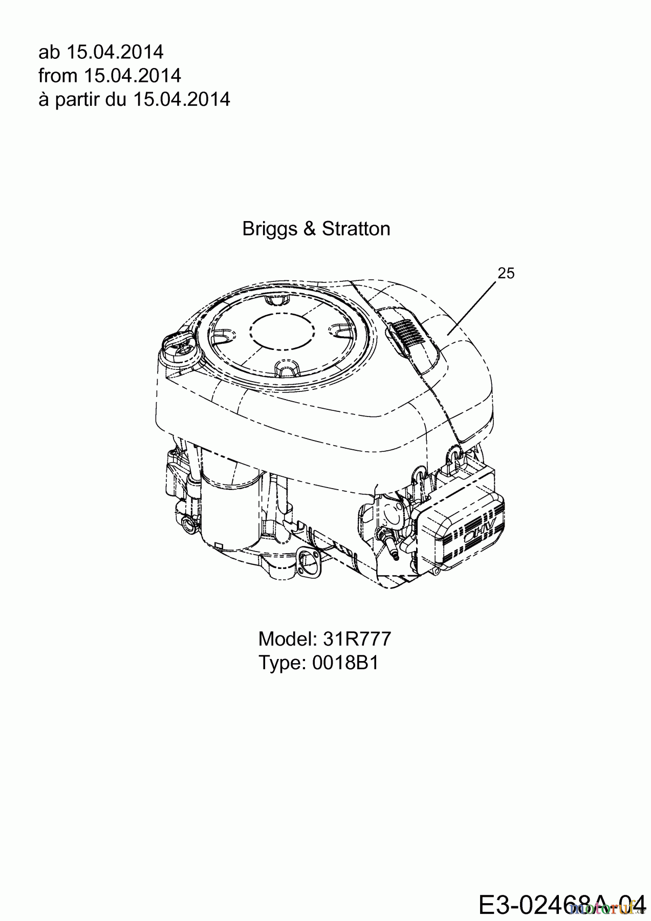  WOLF-Garten Expert Tracteurs de pelouse Expert 105.175 A 13HD90WN650  (2014) Moteur Briggs & Stratton à aprtir du 15.04.2014