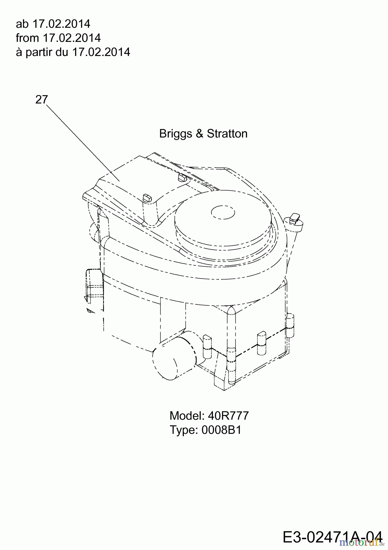  Verts Loisirs Tracteurs de pelouse VLH 107 B 13HT79KG617  (2014) Moteur Briggs&Stratton à partir du 17.02.2014