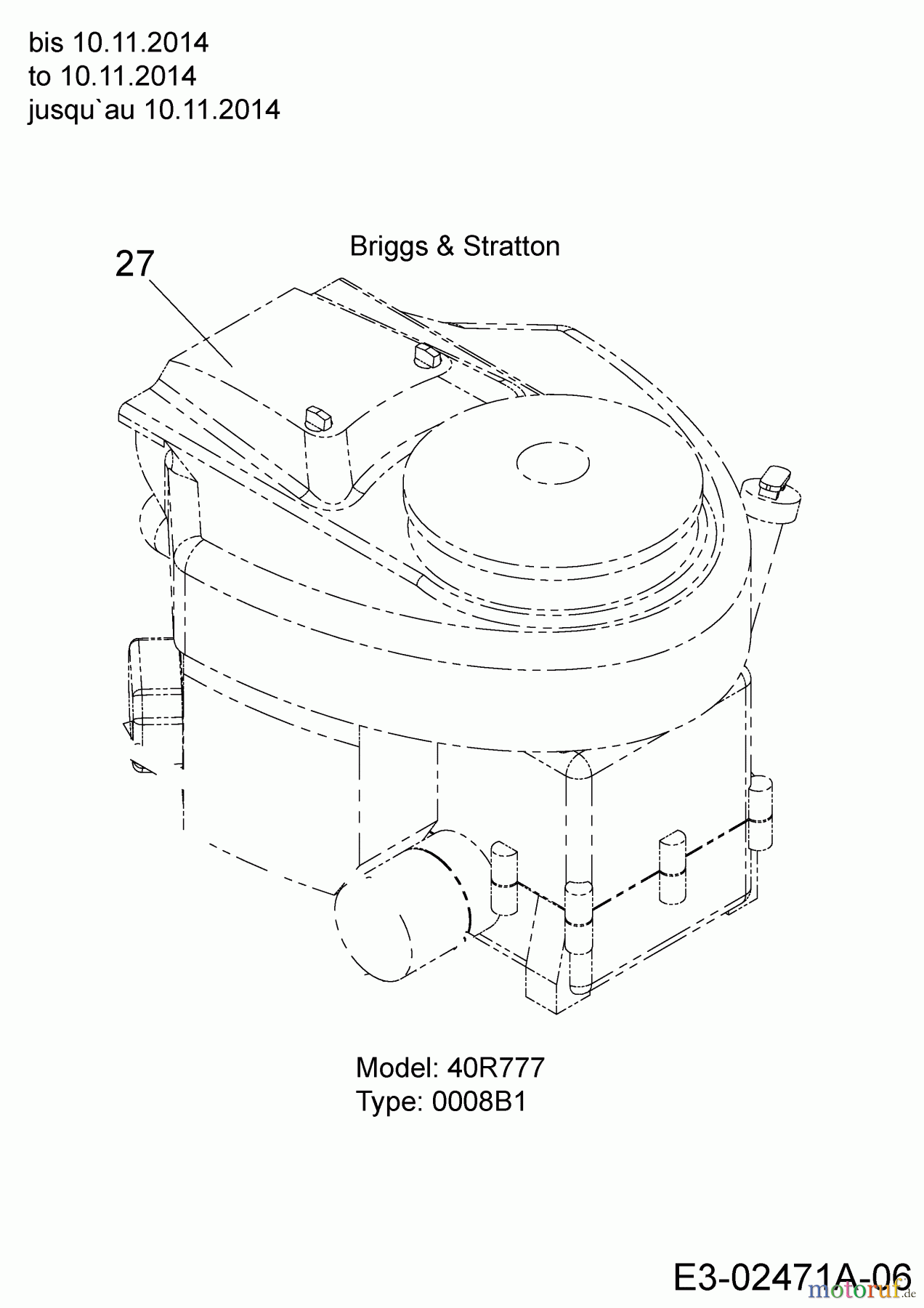  Masport Tracteurs de pelouse HVT 4200 13AT93GS319  (2015) Moteur Briggs & Stratton jusqu`au 10.11.2014