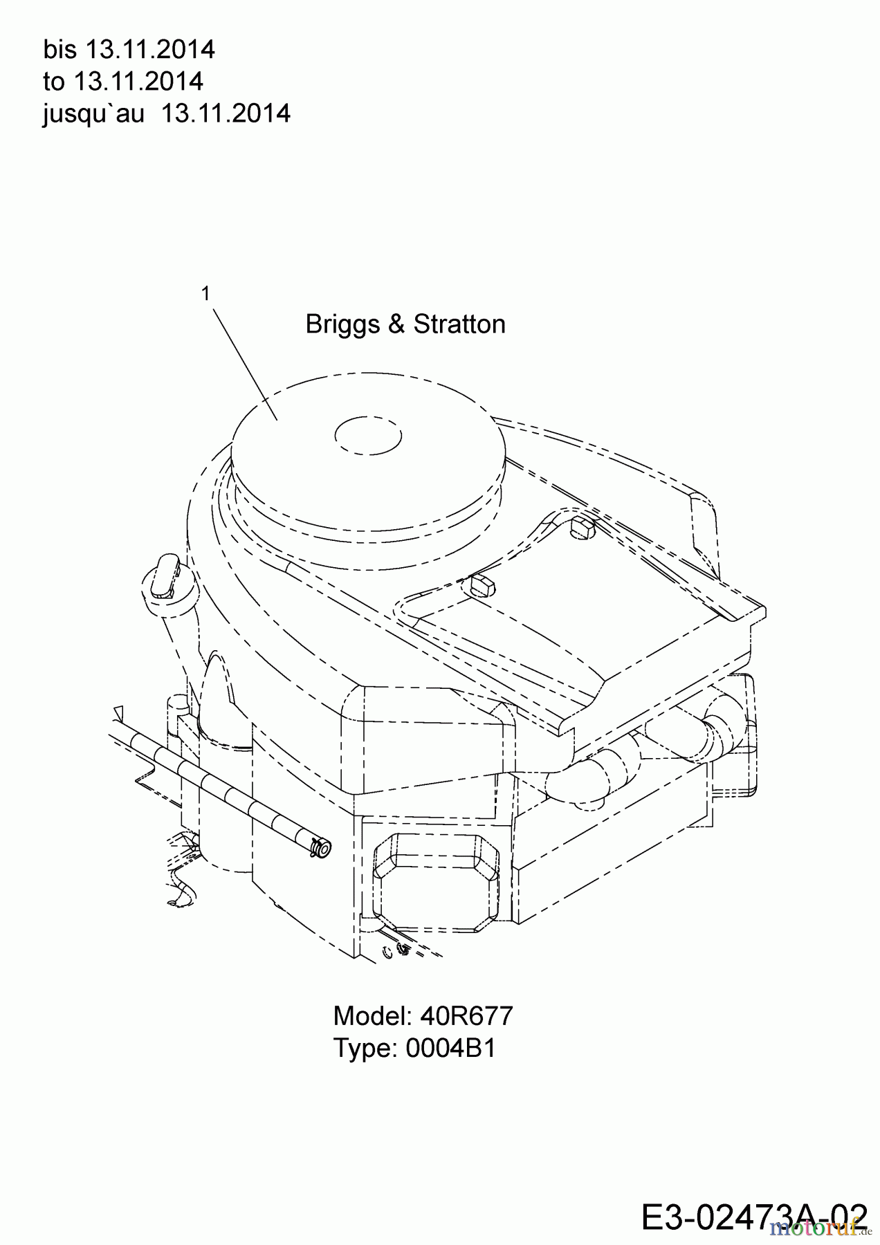  Cub Cadet Tracteurs de pelouse CC 1018 BHE 13HT91AE603  (2015) Moteur Briggs & Stratton jusqu`au 13.11.2014