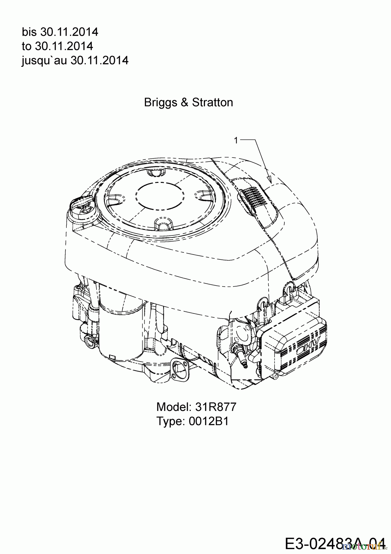  Tigara Tracteurs de pelouse TG 19/107 H 13HJ79KG649  (2015) Moteur Briggs & Stratton jusqu`au 30.11.2014