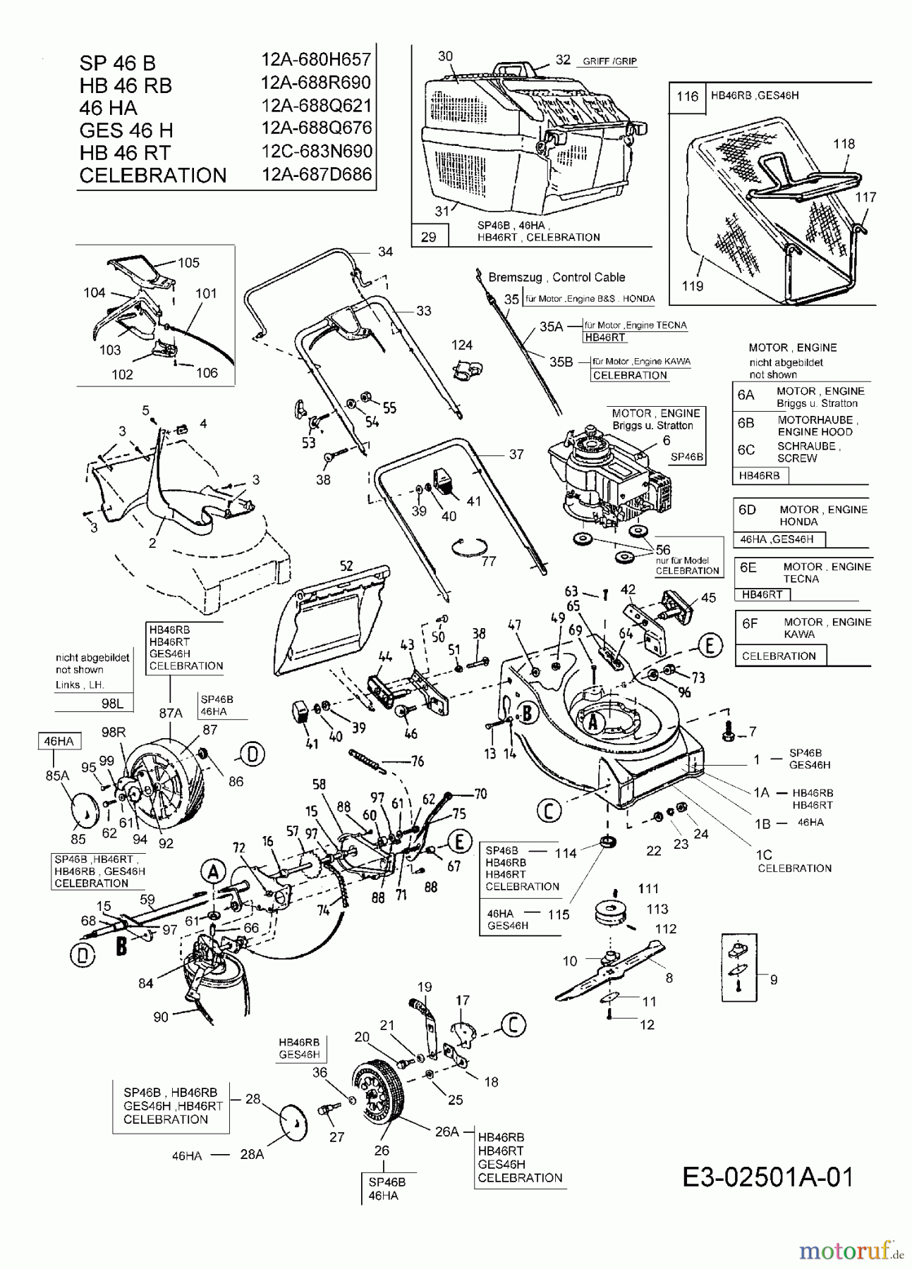  MTD Motormäher mit Antrieb GES 46 H 12A-688Q676  (2005) Grundgerät
