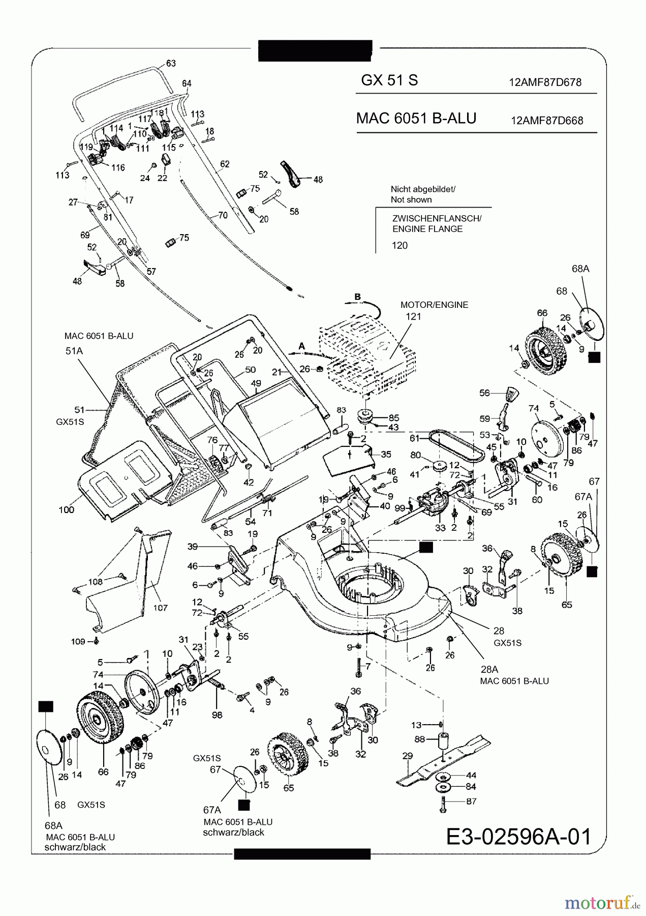  MTD Motormäher mit Antrieb GX 51 S 12AMF87D678  (2008) Grundgerät