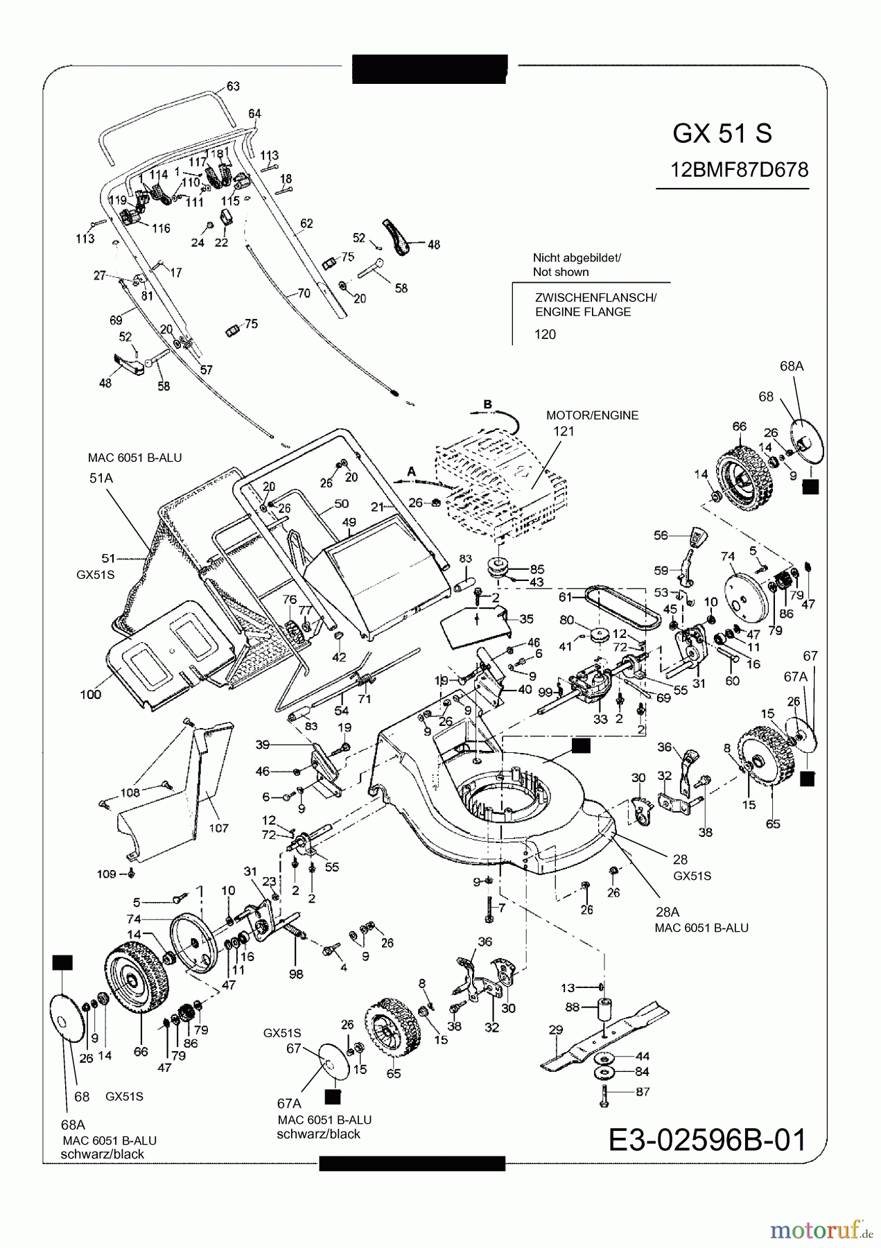 MTD Motormäher mit Antrieb GX 51 S 12BMF87D678  (2008) Grundgerät