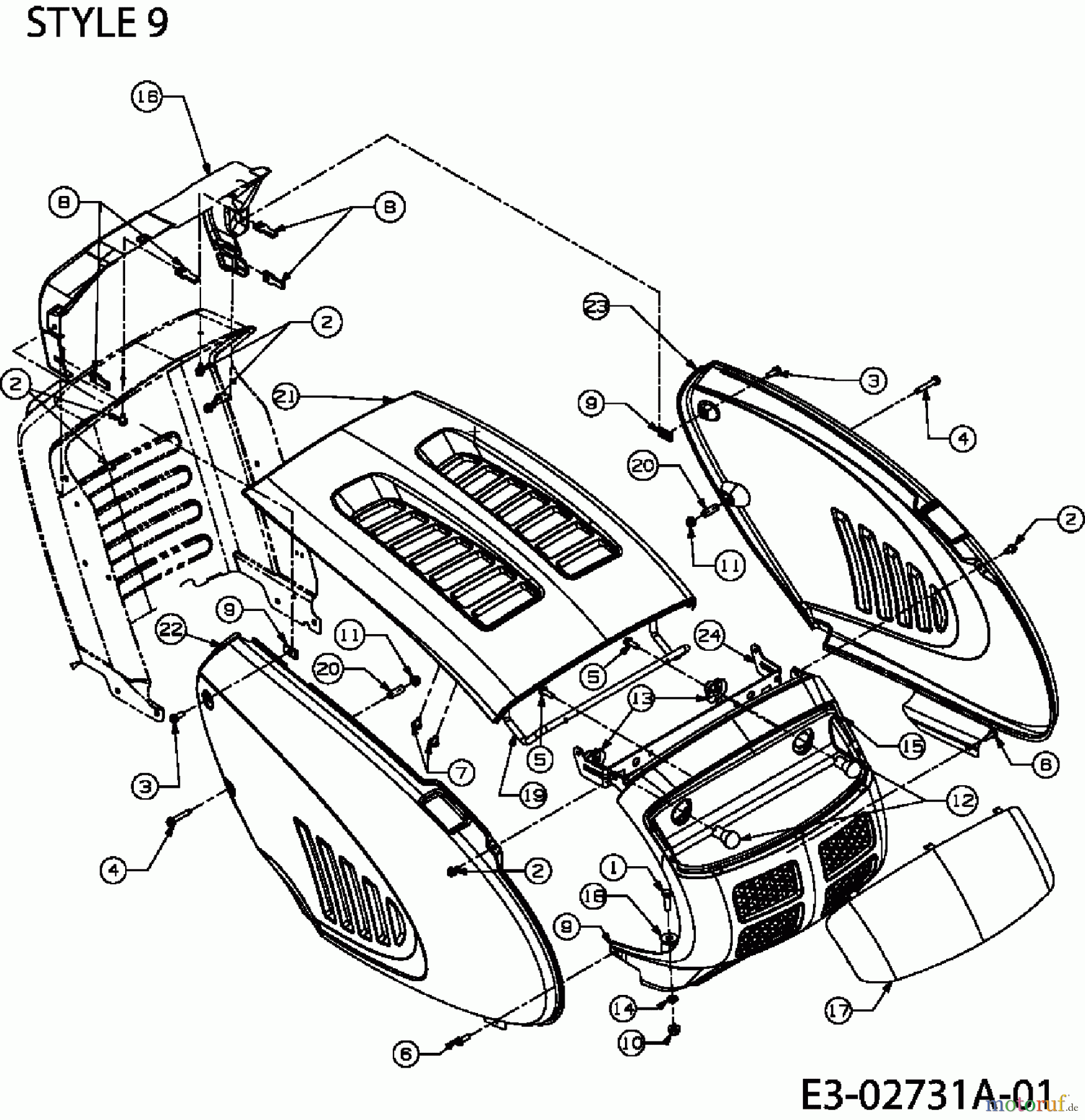  Efco Tracteurs de pelouse Formula 108/15.5 H 13AM799G637  (2006) Capot de moteur 9-Style