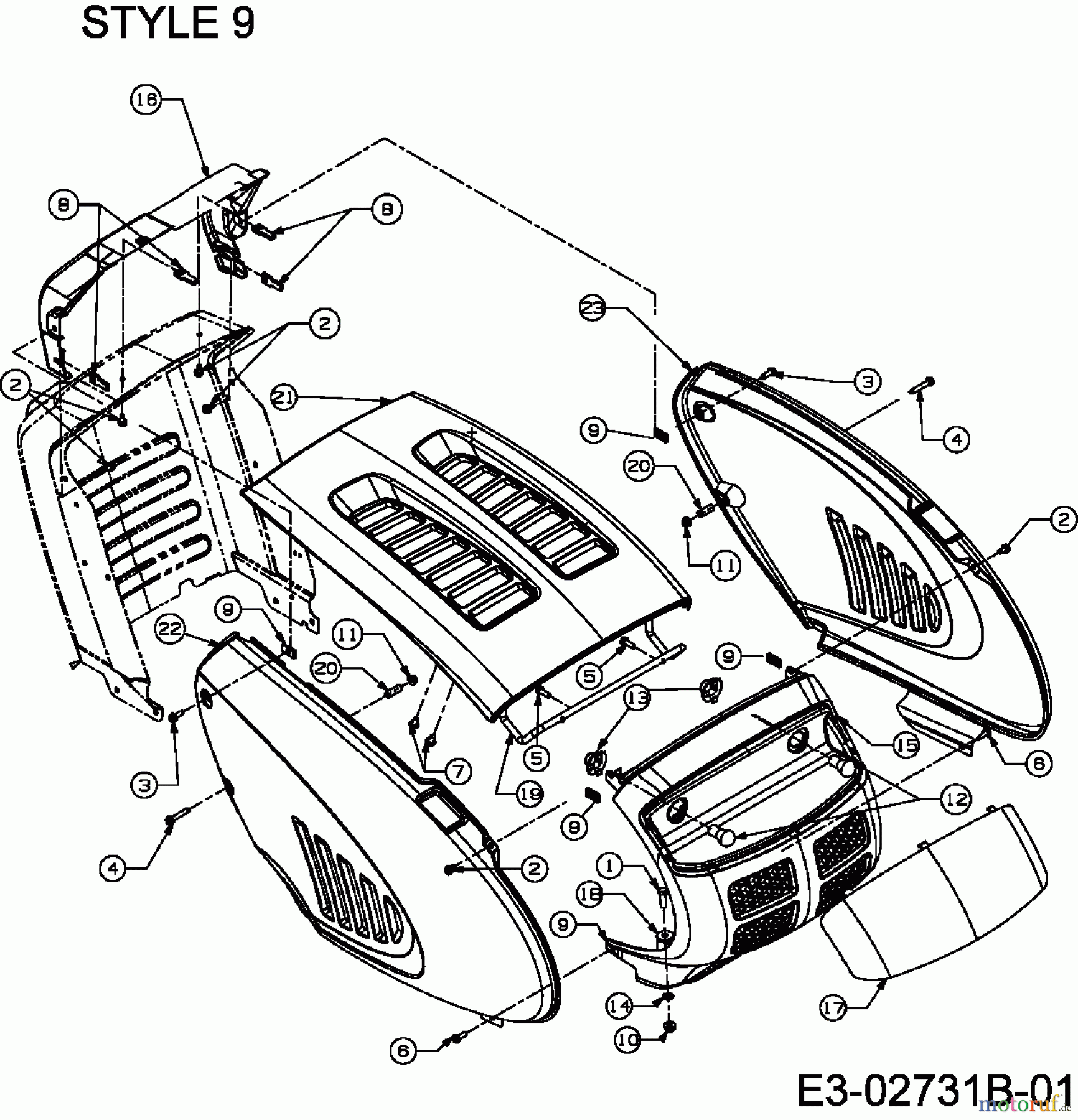  Efco Tracteurs de pelouse Formula 97/13.5 T 13AH779F637  (2007) Capot de moteur 9-Style