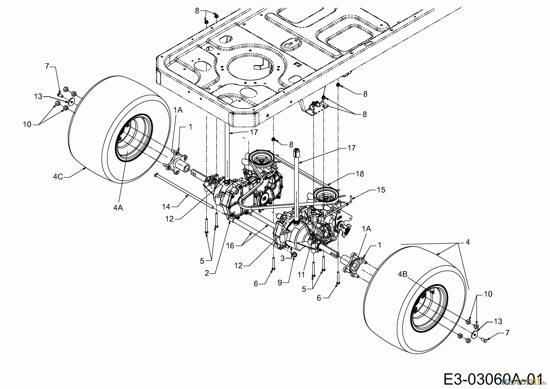  Massey Ferguson Zero Turn MF 50-22 ZT 17AI2ACP695  (2007) Entraînement de roulement, Roues arrières 18x9,5-8