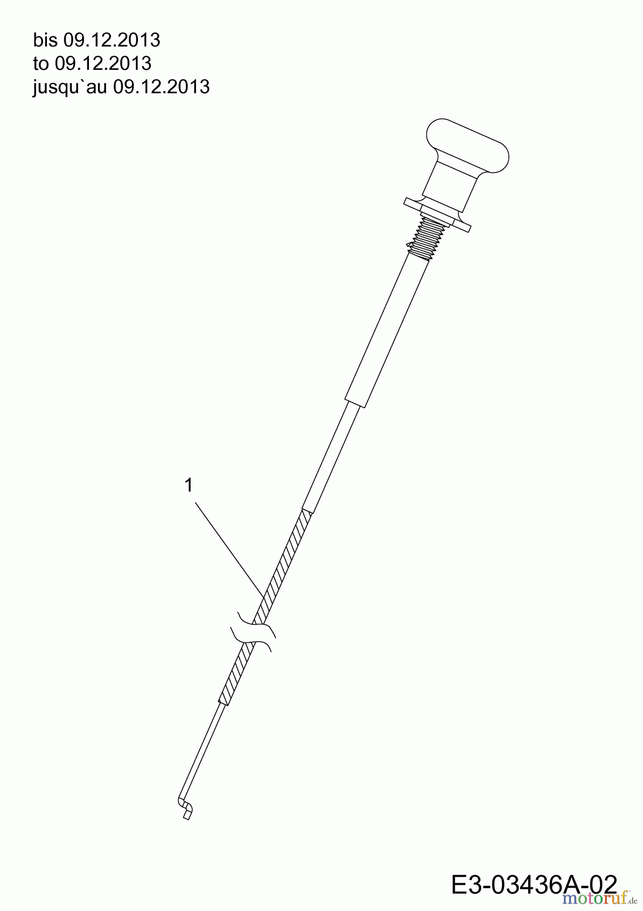  Cub Cadet Tracteurs de pelouse CC 1019 HG 13AJ93AG603  (2014) Commande de choke jusqu`au 09.12.2013