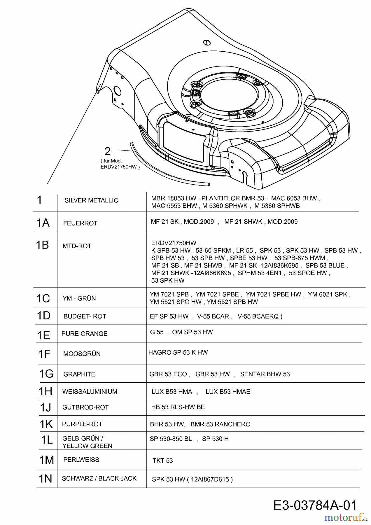  MTD Tondeuse thermique tractée SPHM 53 4 en 1 12C-83CQ600  (2010) Carter plateau de coupe