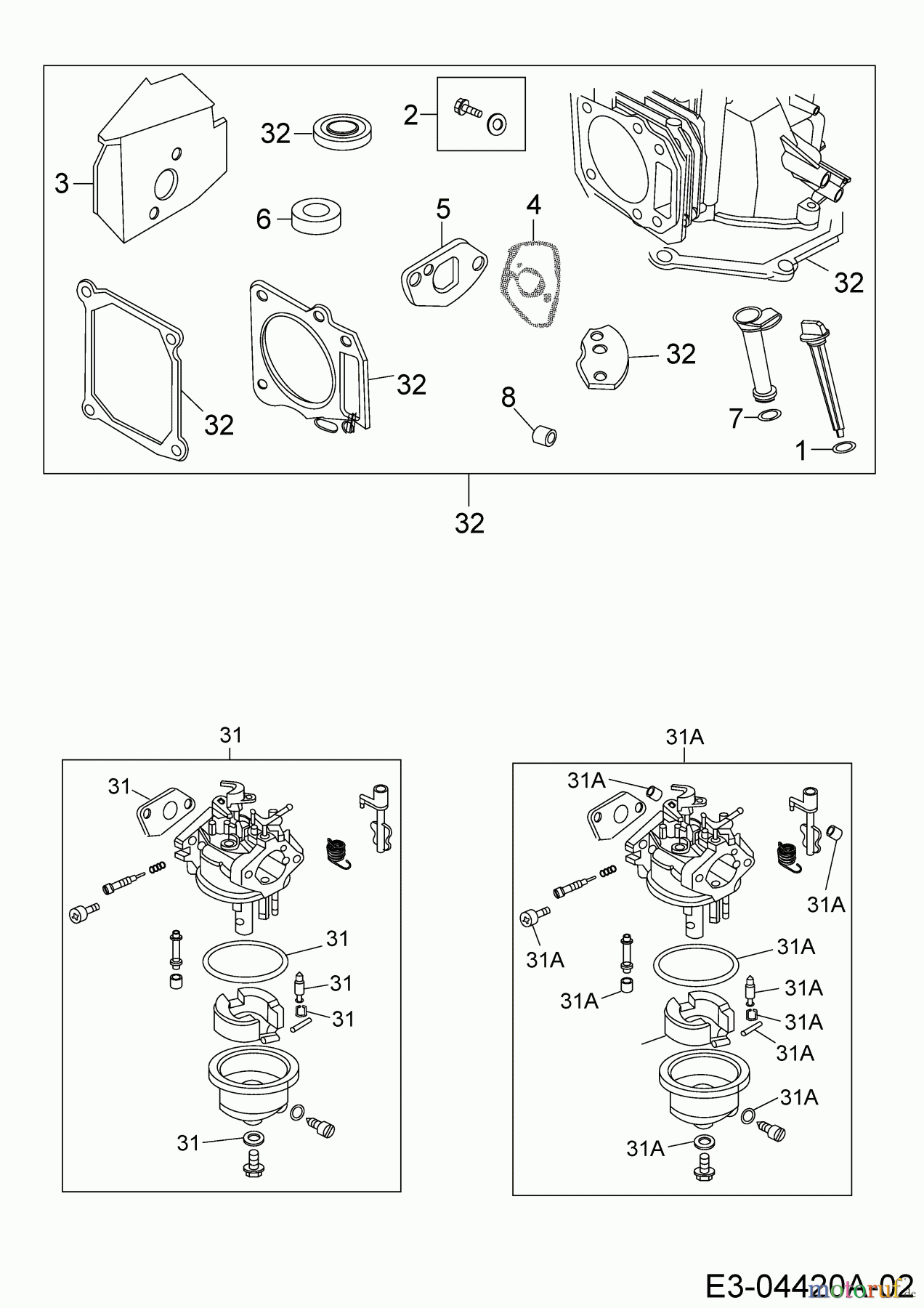  MTD-Moteurs Vertical 1P65WH 752Z1P65WH  (2008) Jeu de joints moteur, Kit remplacement carburateur