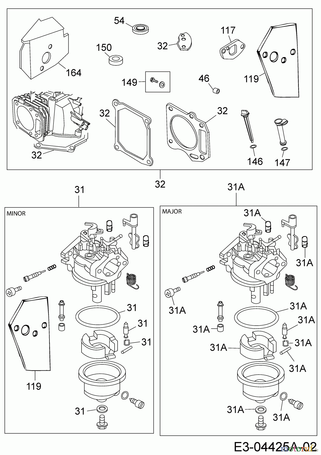 MTD-Moteurs Vertical 1P70WH 752Z1P70WH  (2007) Jeu de joints moteur, Kit remplacement carburateur
