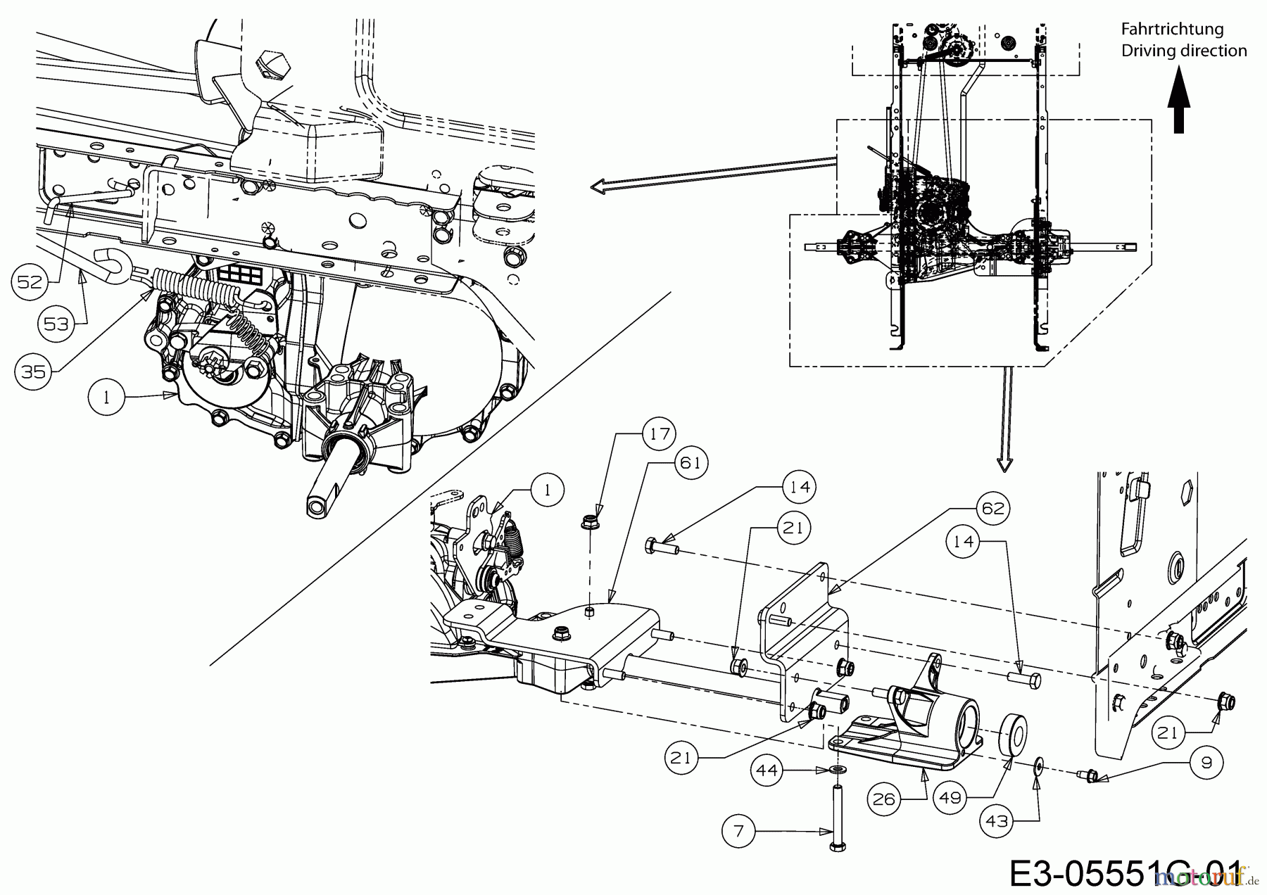  B Power Tracteurs de pelouse BT 145-92 AH 13IM71KE648  (2018) Tige de frein, Levier bypass, Suppport d'essieu droit