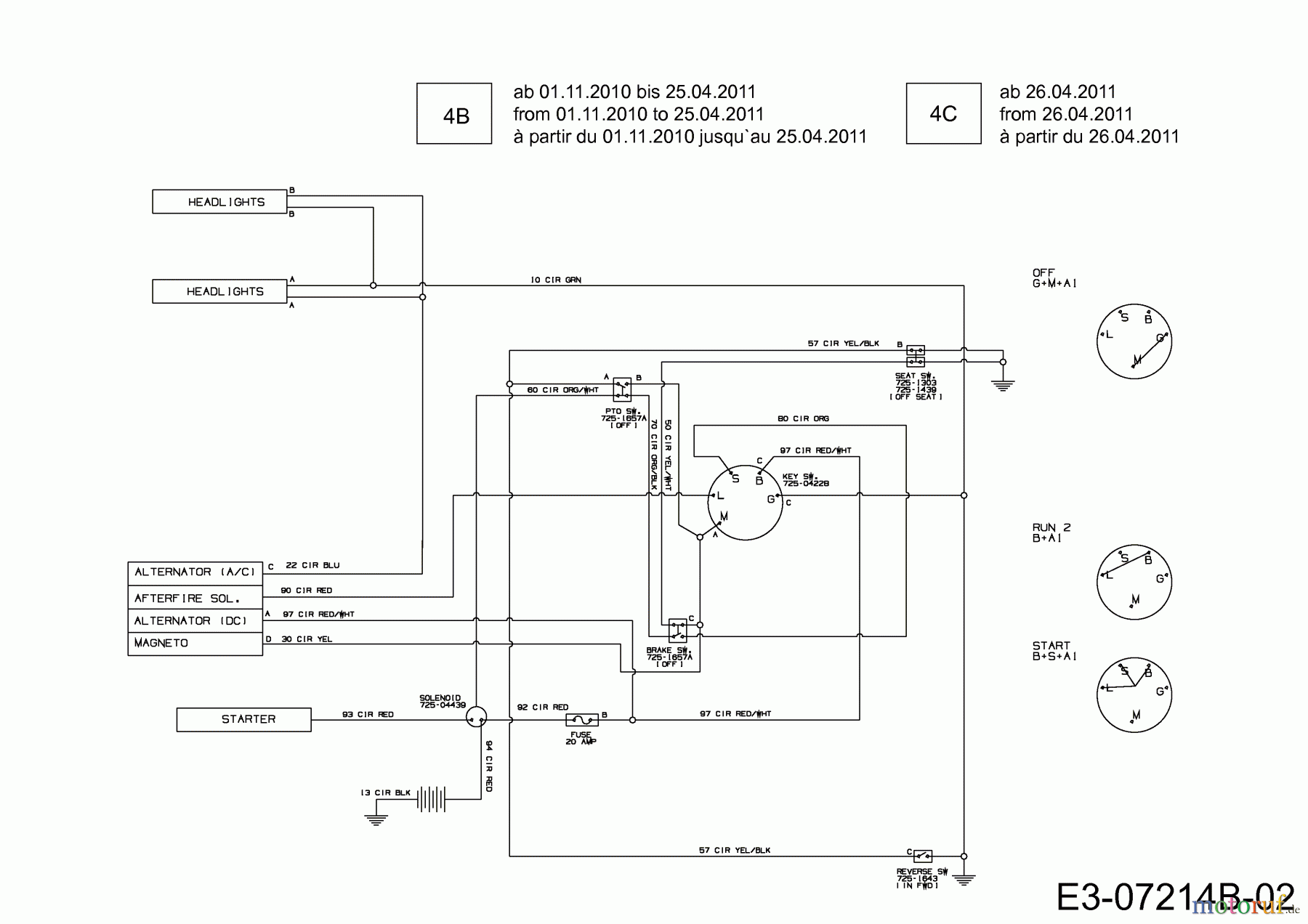  MTD Rasentraktoren 638 RL 13AC762F329  (2011) Schaltplan