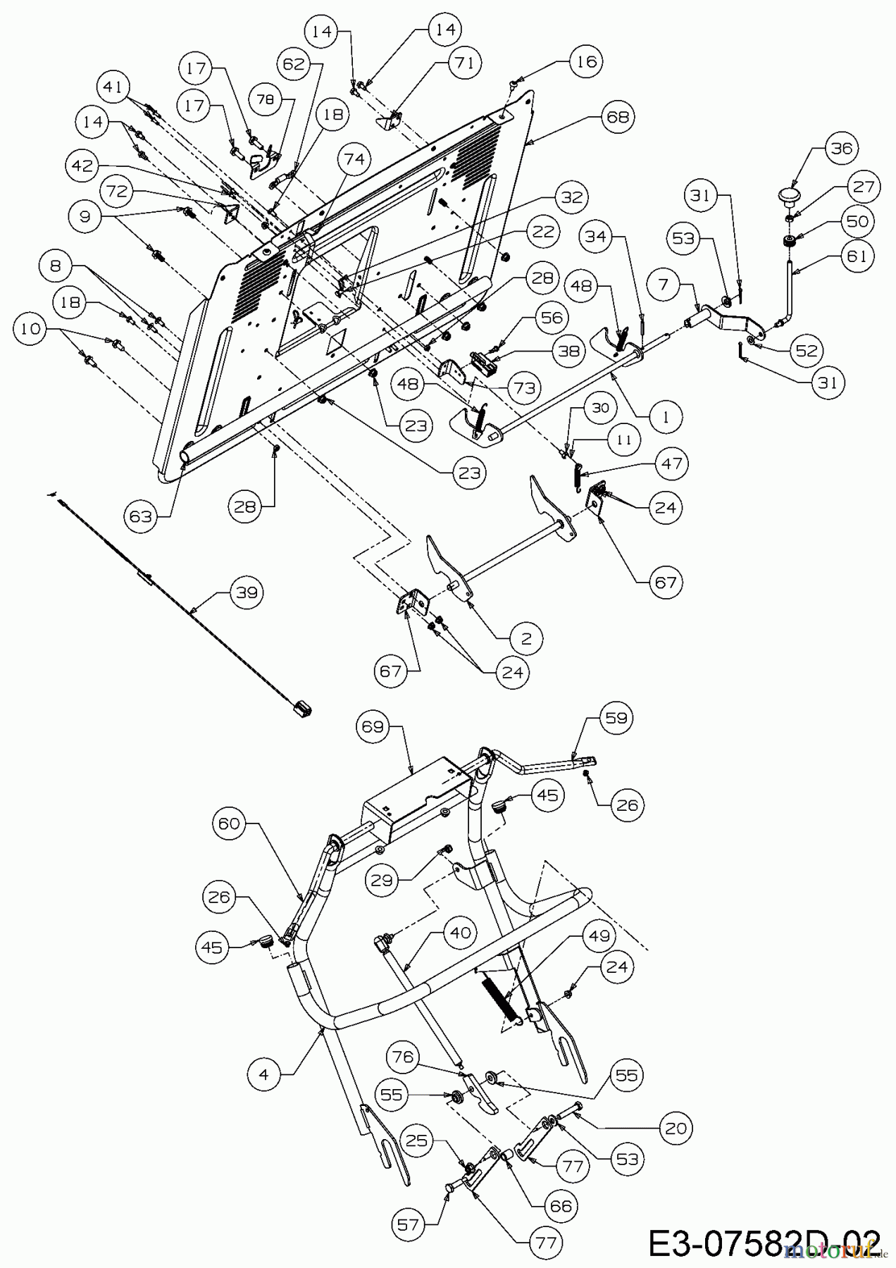  Gutbrod Tracteurs de pelouse GLX 92 RH-K 13HG91GE690  (2016) Mecanisme dispositif du sac de réception de l'herbe, Plaque arrière