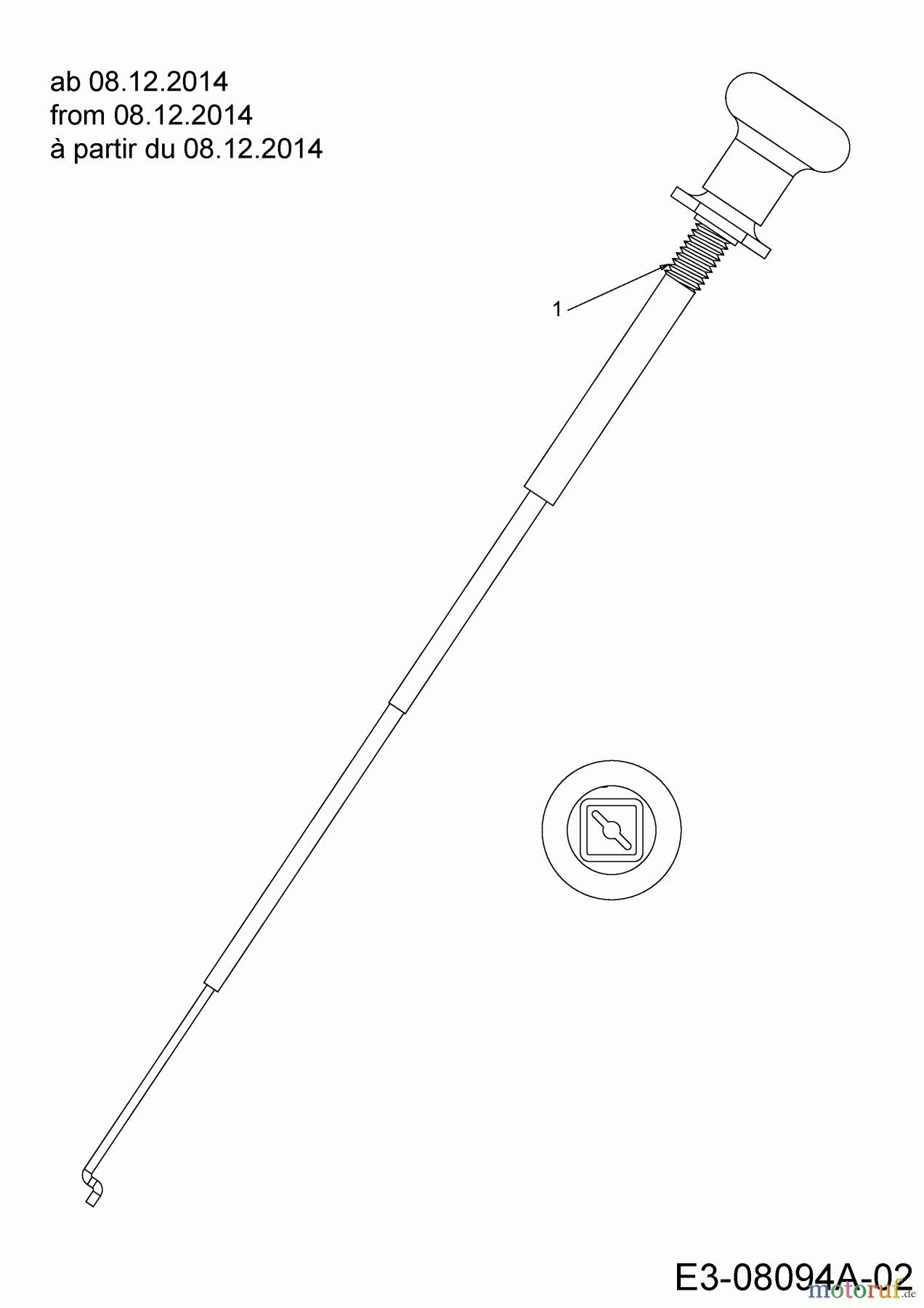 Cub Cadet Tracteurs de pelouse CC 1018 BHE 13HT91AE603 (2015) Commande de choke à partir du 08.12.2014