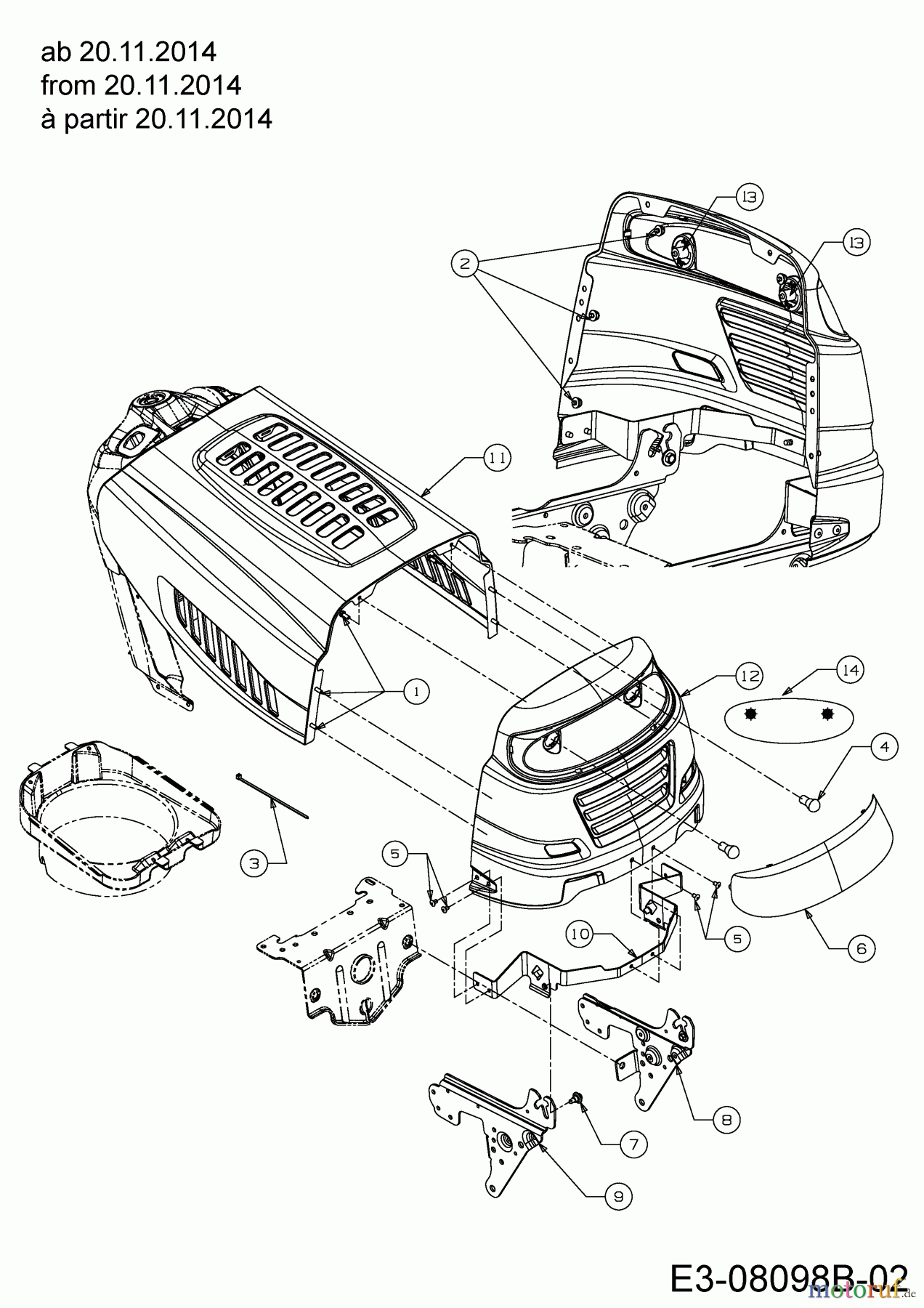  Guem Tracteurs de pelouse GE 140 13H2765E607  (2015) Capot de moteur 5-Style à partir du 20.11.2014