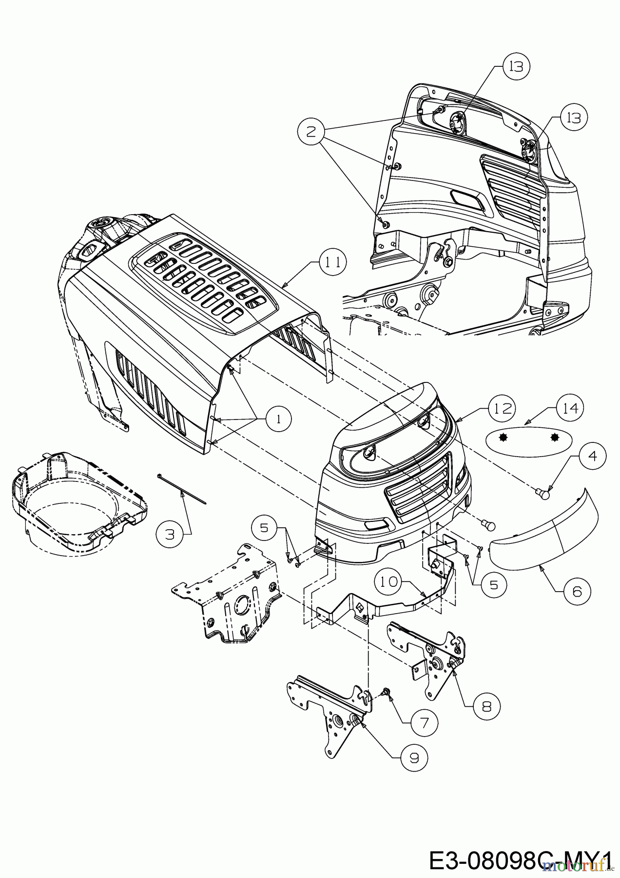  Riwall Tracteurs de pelouse RLT 92 H 13A2715E676  (2018) Capot de moteur 5-Style