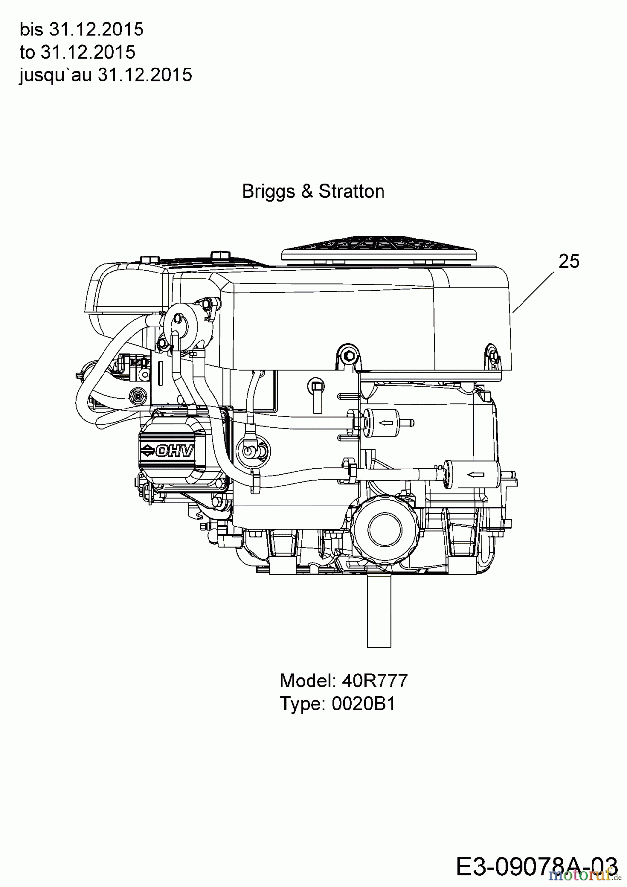  Cub Cadet Tracteurs de pelouse CC 1018 BHG 13HT93AG603  (2016) Moteur Briggs & Stratton jusqu`au 31.12.2015