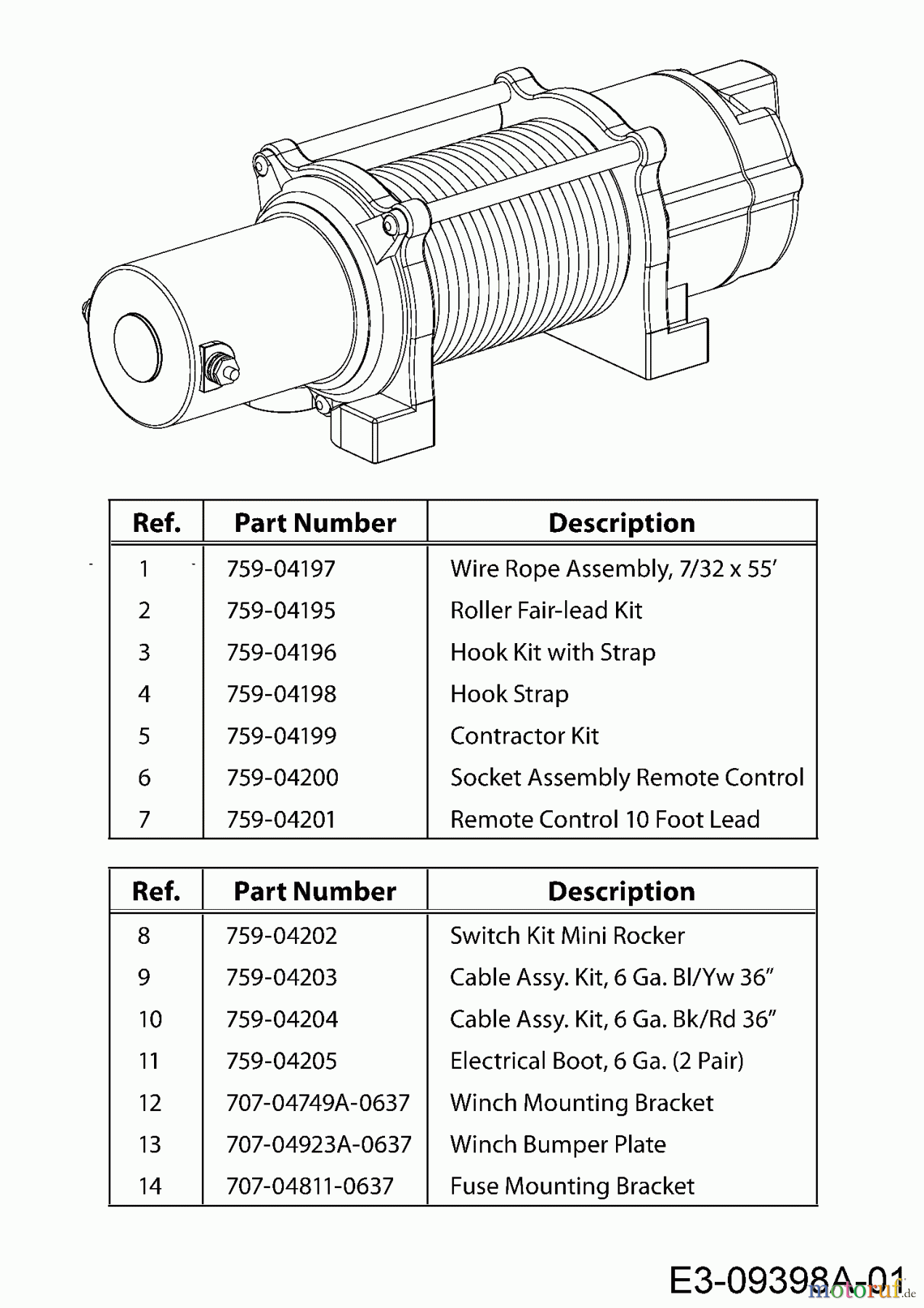  MTD Accèssoires Accèssoires Utility Vehicle (4x2 et 4x4) Treuil Treuil 39A70015100  (2015) Machine de base