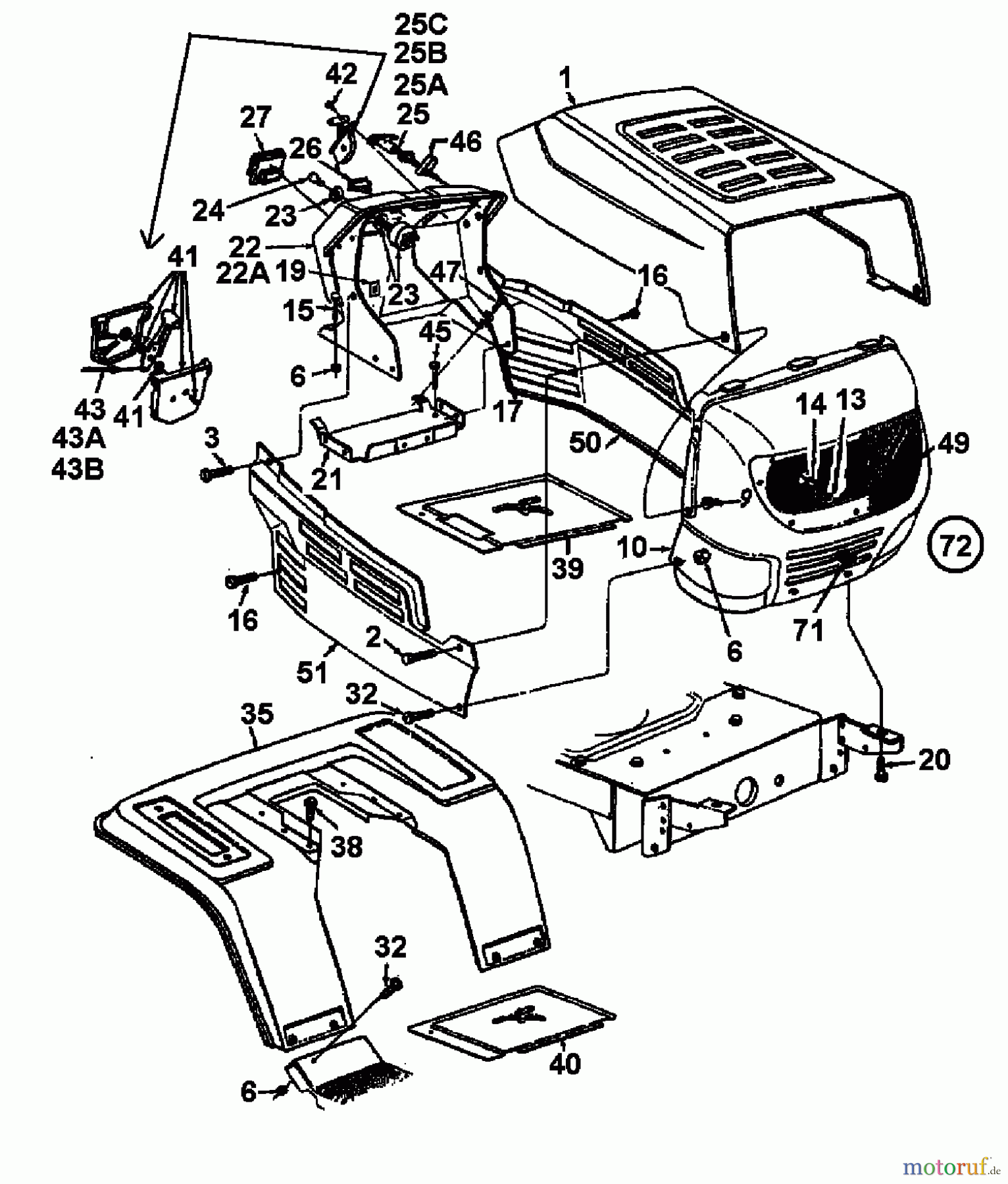  Fleurelle Tracteurs de pelouse AM 1201 13AH663G619  (1999) Tableau de bord, Capot de moteur, Jupe