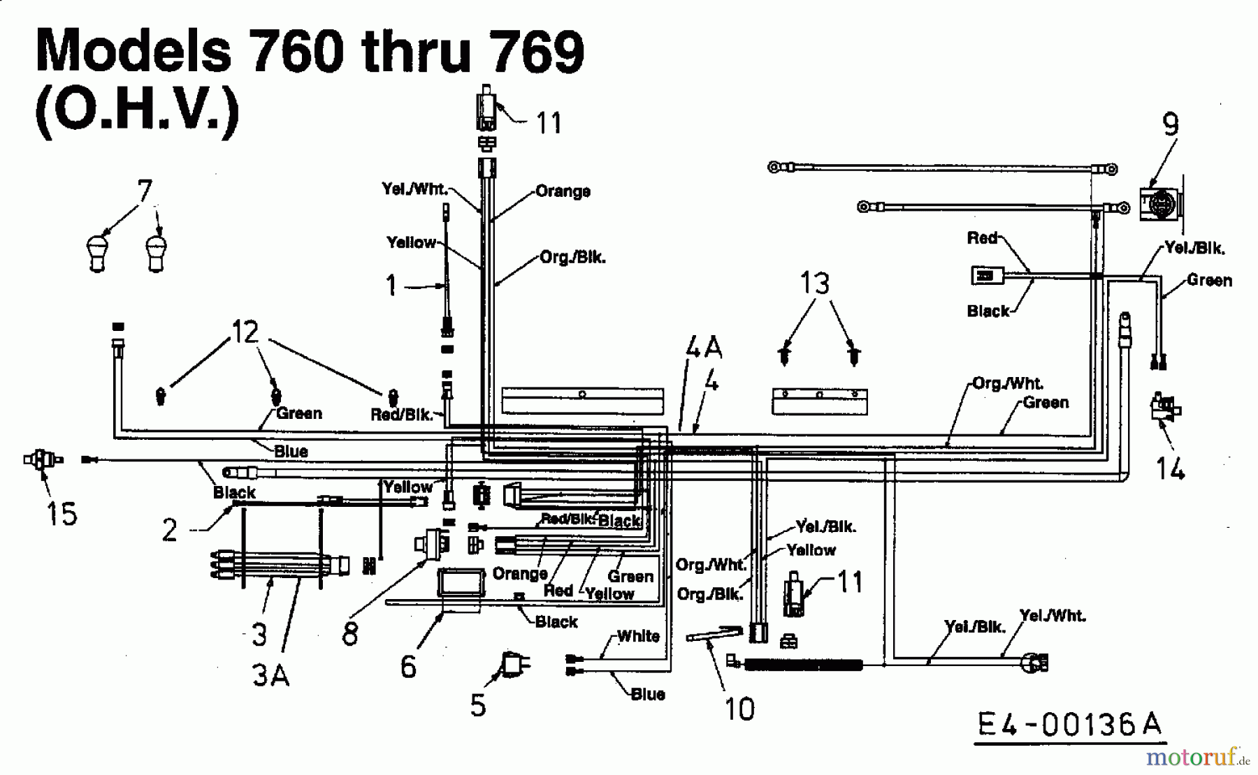  MTD Tracteurs de pelouse E 165 13AT765N678  (1997) Plan electrique pour O.H.V.