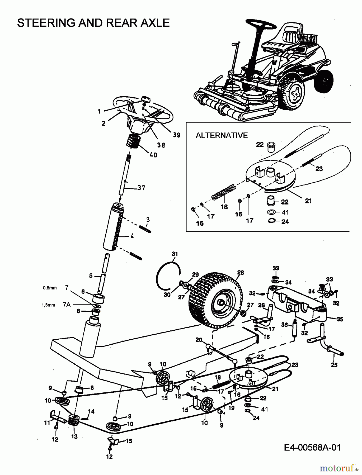  MTD Tracteurs de pelouse F 125 13A-522-678  (1998) Volant, Axe de direction, Roues avant