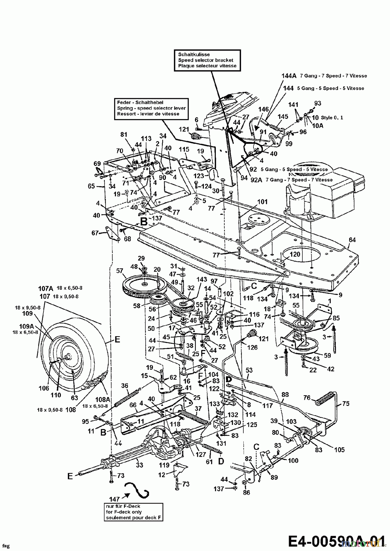  Univert Tracteurs de pelouse UN 125 BC 13BL45GC663  (1998) Entraînement de roulement, Poulie moteur, Pedale, Roues arrière