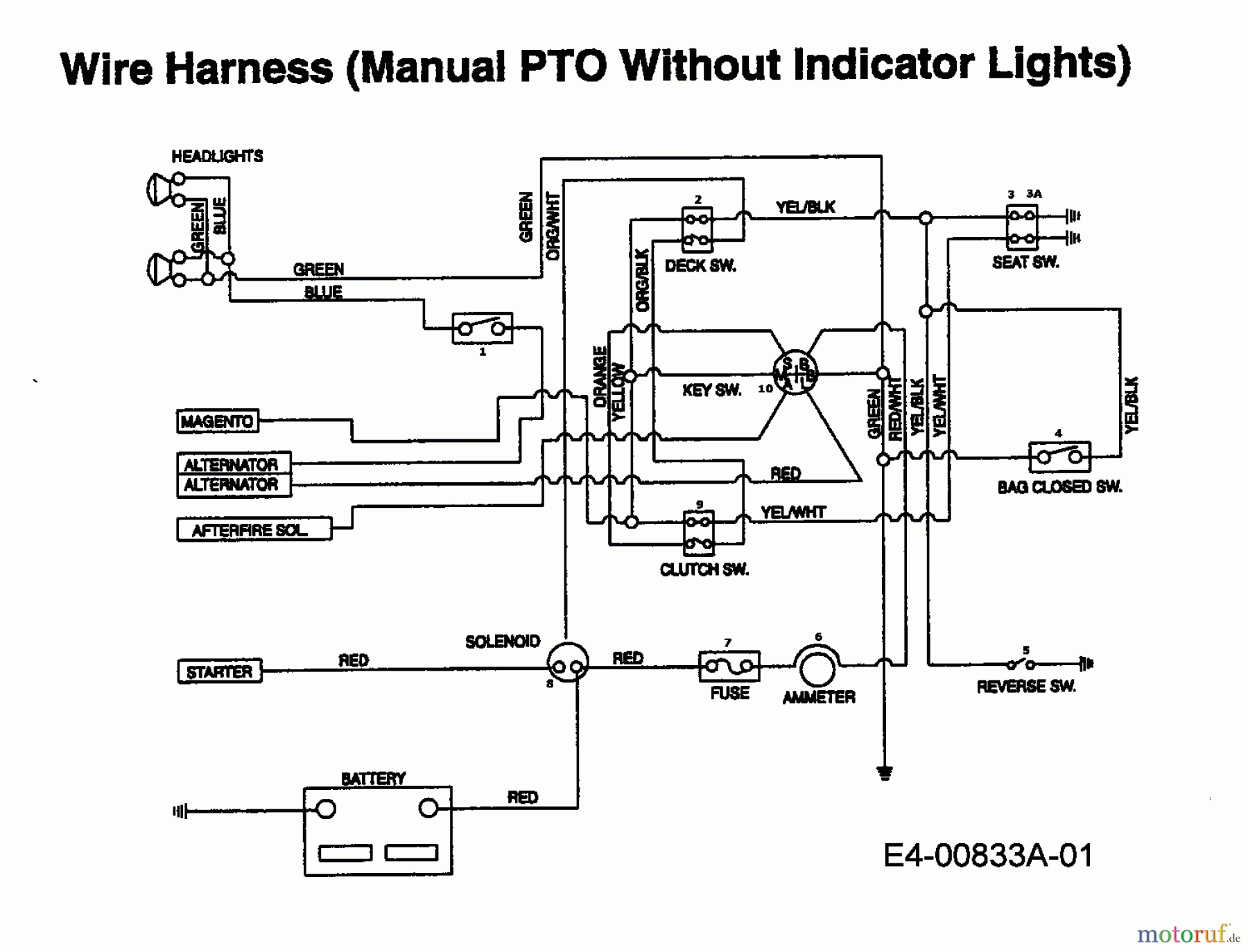  MTD Tracteurs de pelouse EH 160 13AT795N678  (1997) Plan électrique sans lampe de contrôle