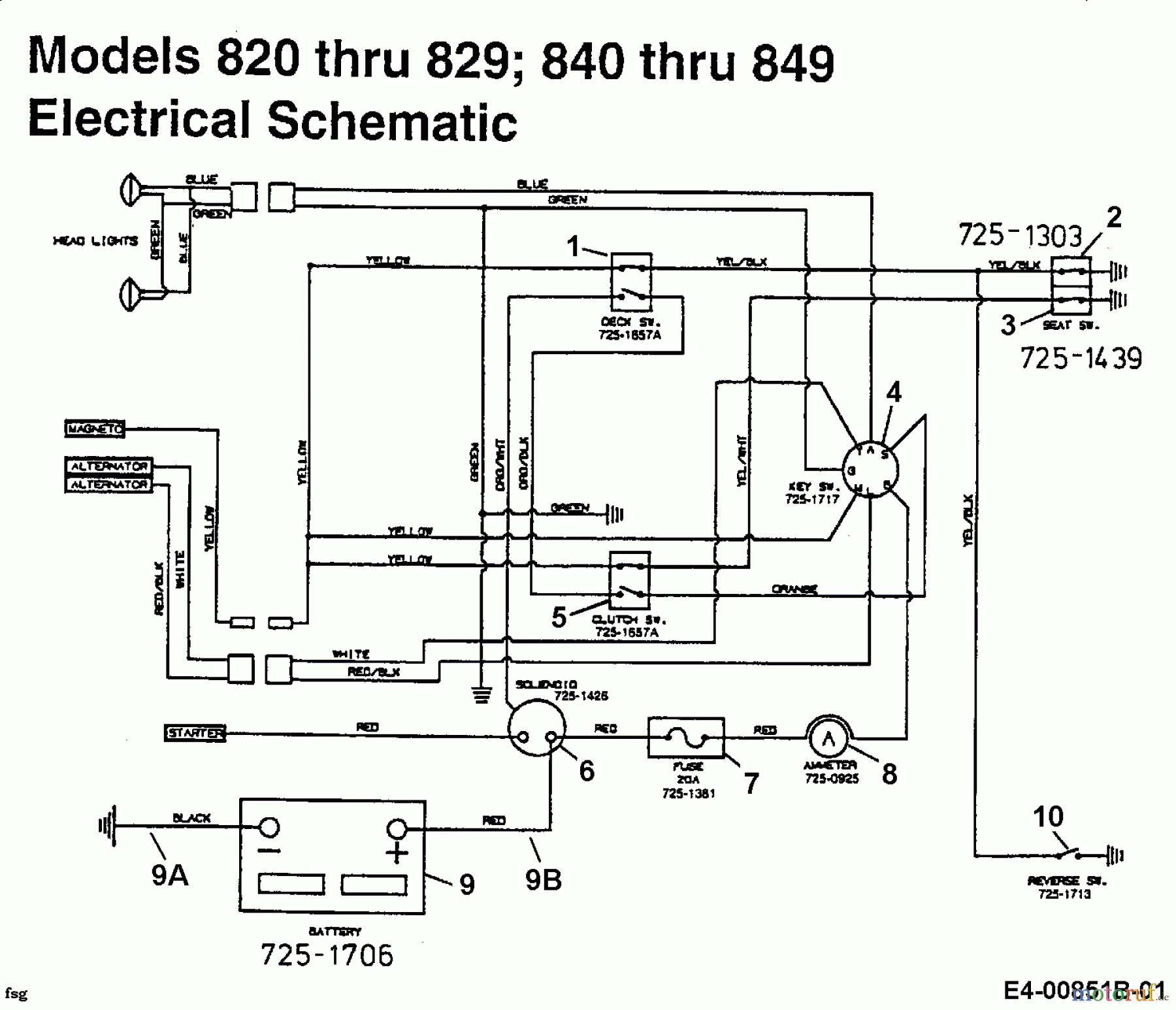  MTD Tracteurs de jardin G 185 14AJ845H678  (1998) Plan électrique