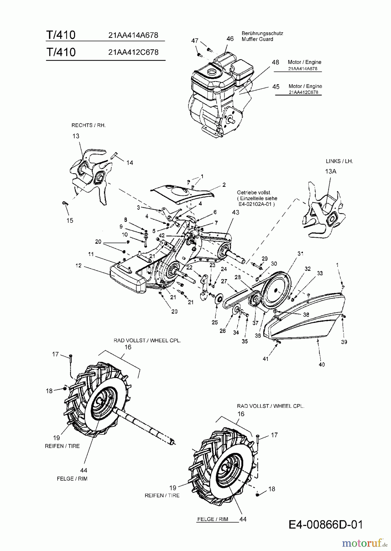  MTD Motorhacken T/410 21AA414A678  (2009) Getriebe, Räder, Hacksterne