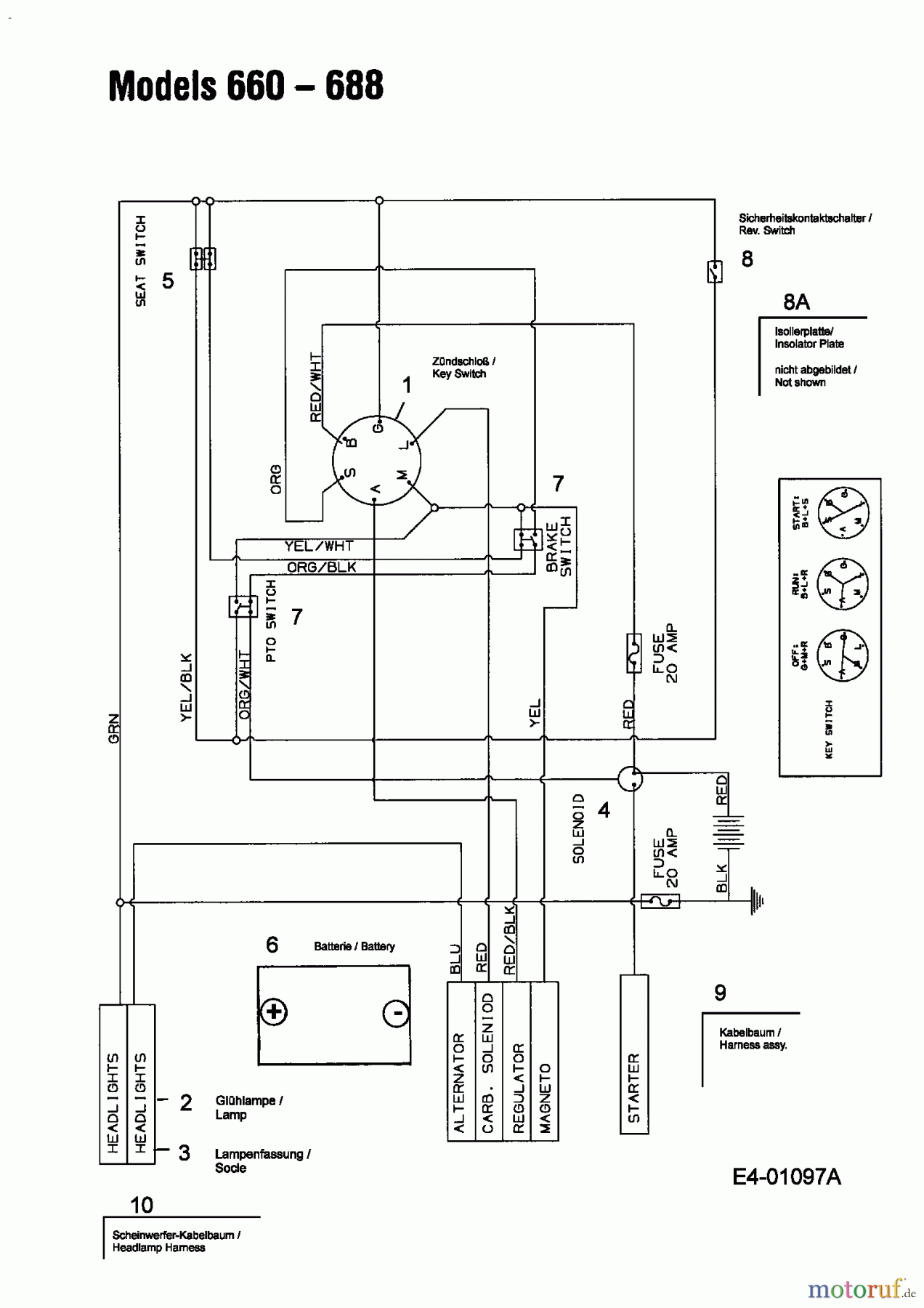  MTD Tracteurs de pelouse B 135 13AA668F678  (2004) Plan électrique