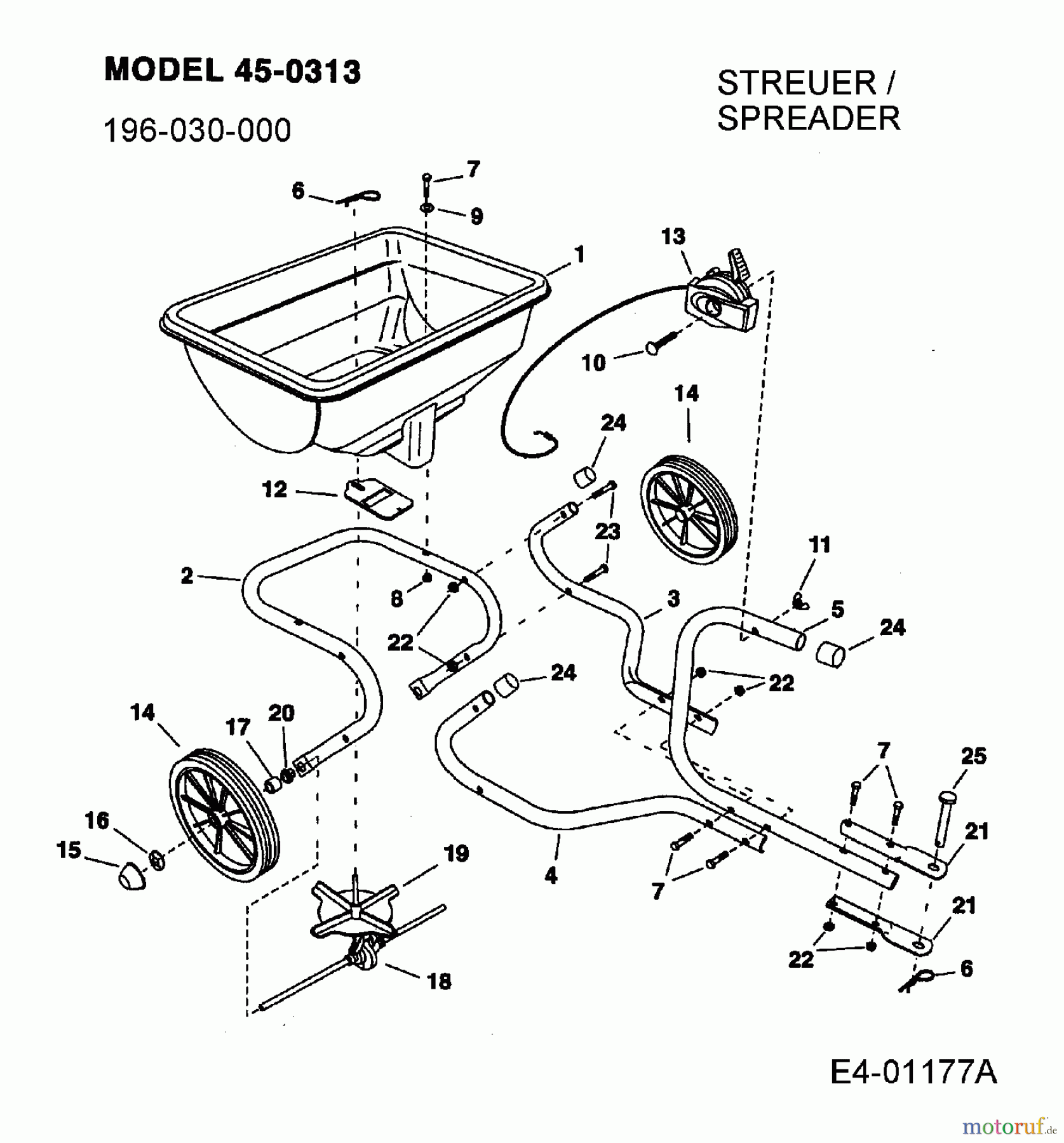  MTD Accèssoires Accèssoires tracteur de jardin et de pelouse Epandeur 45-0313  (196-030-000) 196-030-000  (2005) Machine de base