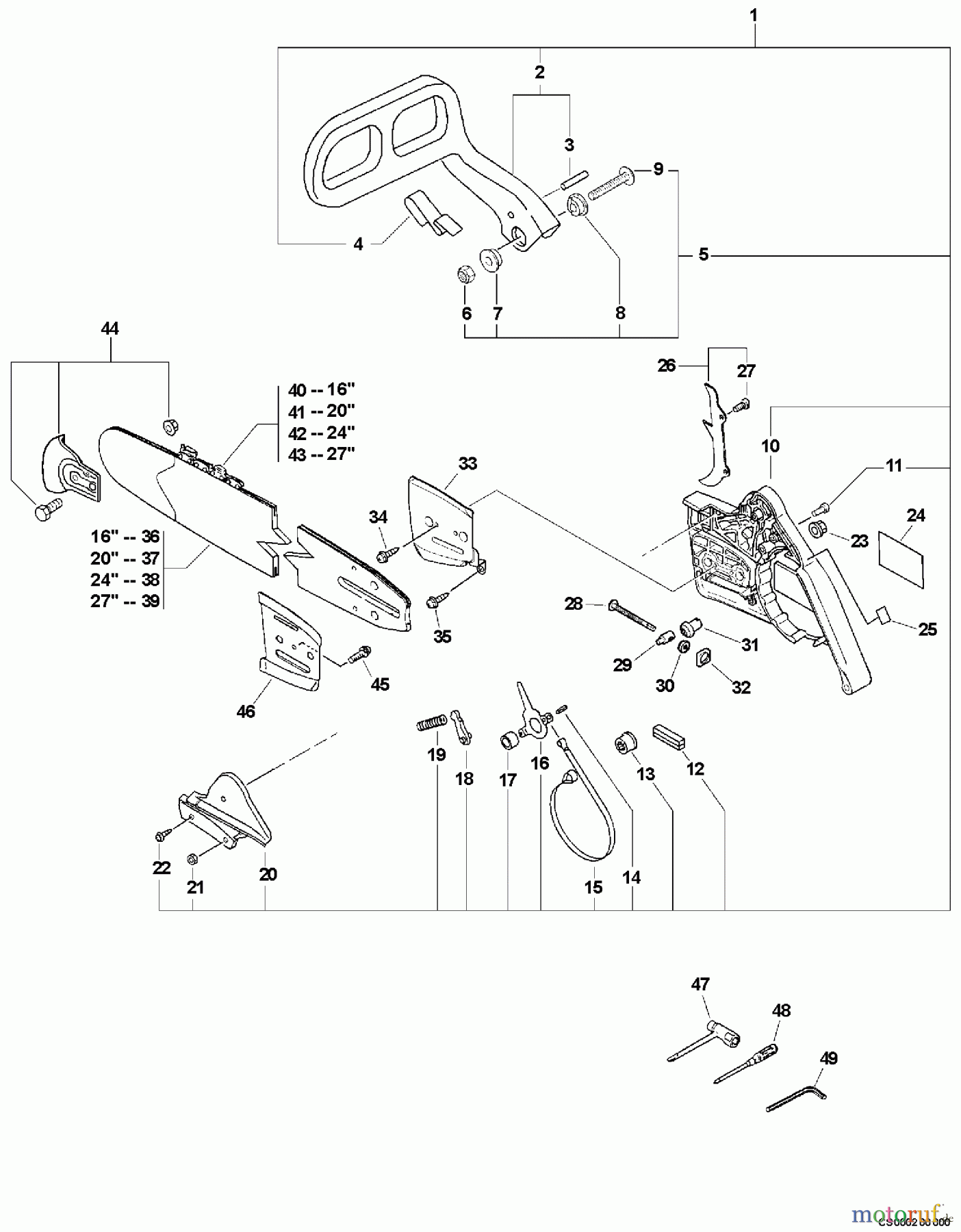  Echo Sägen, Kettensägen CS-670 - Echo Chainsaw, S/N: 04001001 - 04999999 Chain Brake Asssembly, Guide Bar, Chain