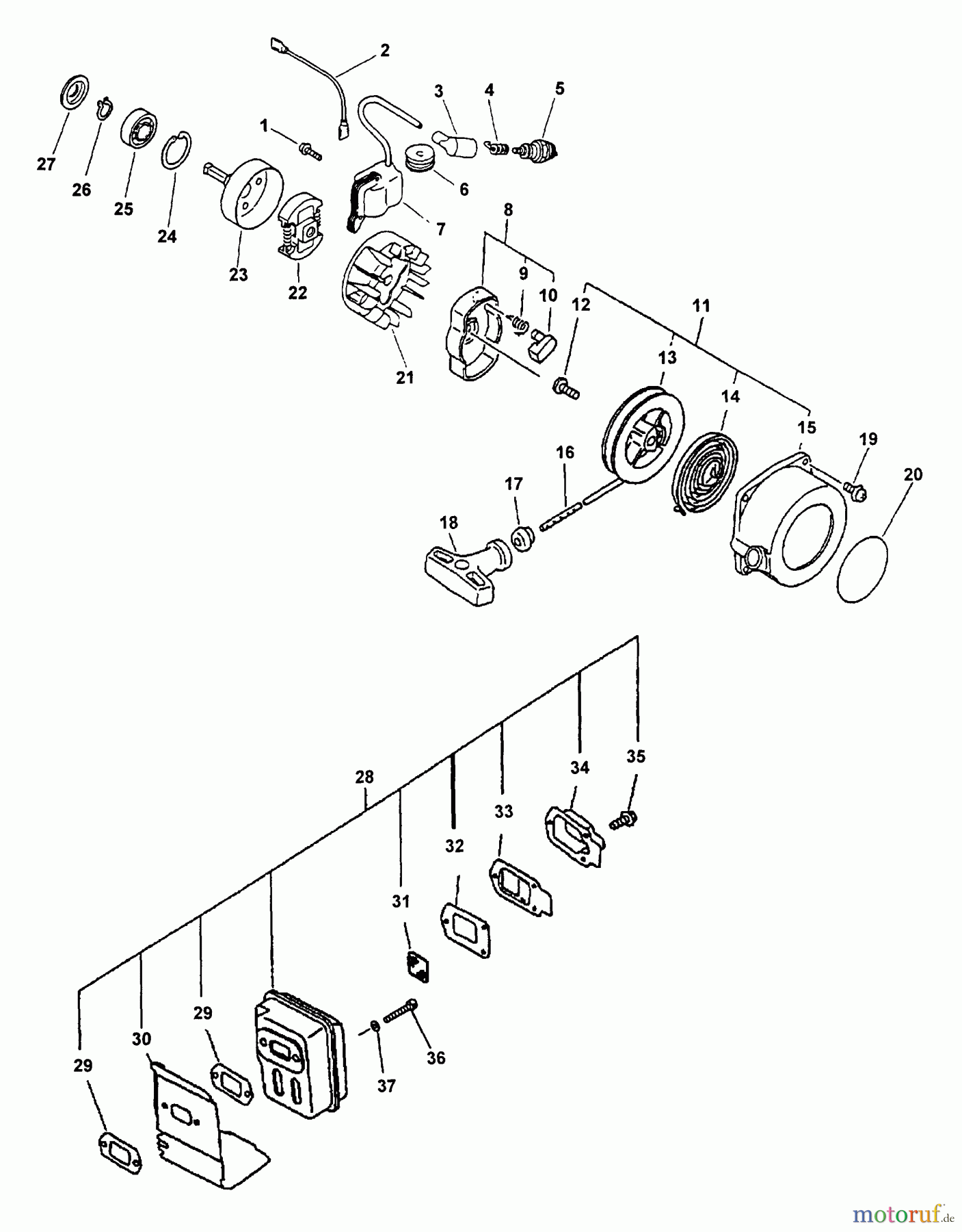  Echo Hochentaster PPF-2110 - Echo Pole Saw / Pruner, S/N: 001001 - 506099 (Type 1E) Ignition, Starter, Clutch, Muffler