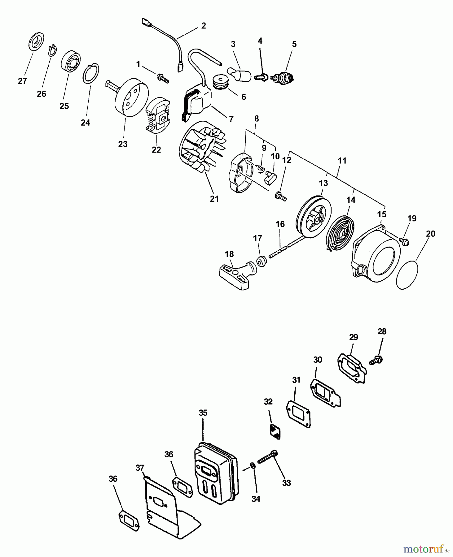 Echo Hochentaster PPSR-2122 - Echo Pole Saw / Pruner, S/N: 505000 - 999999 (Type 1E) Ignition, Starter, Clutch, Exhaust