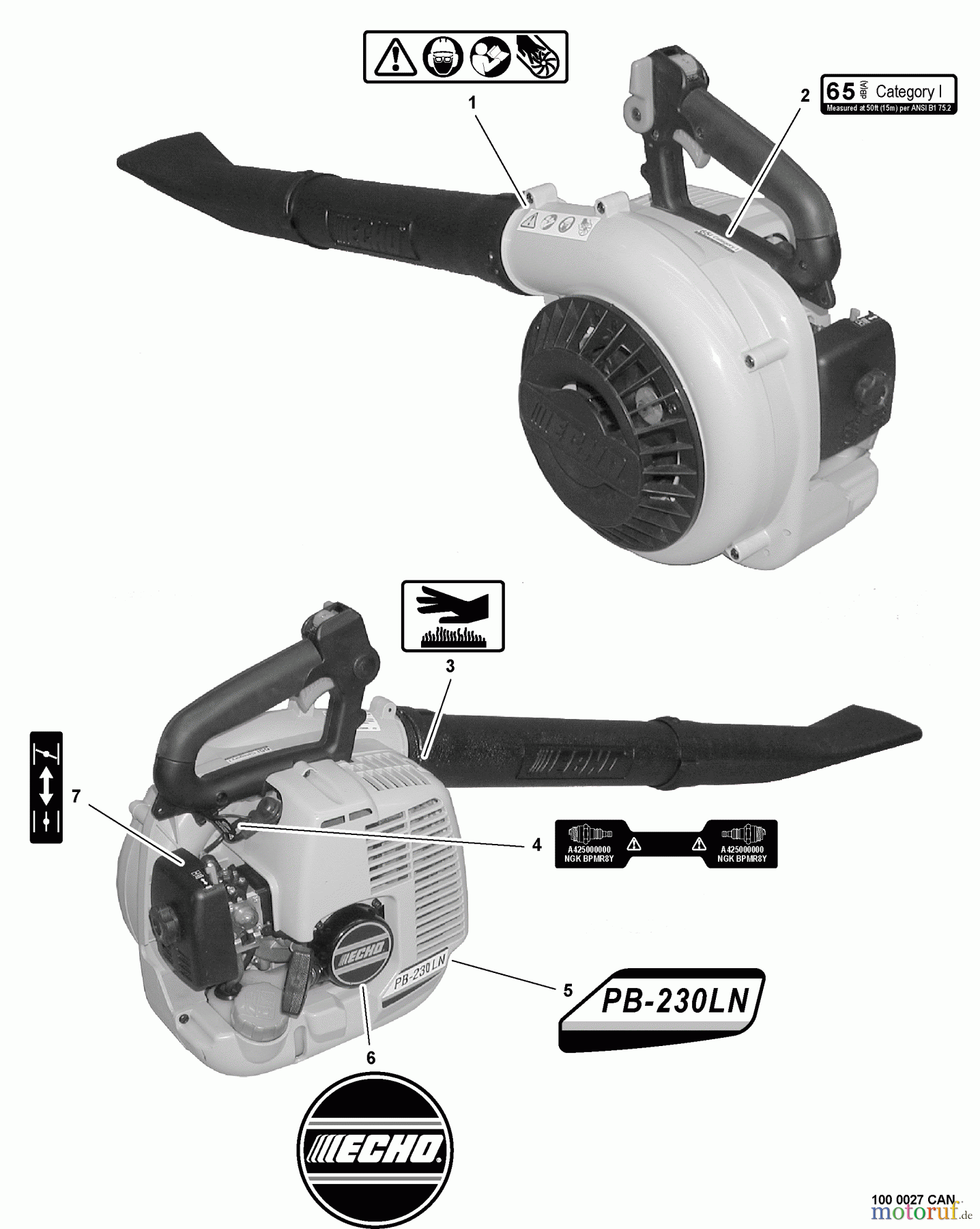 Echo Bläser / Sauger / Häcksler / Mulchgeräte PB-230LN - Echo Hand Held Blower, S/N: P05813001001 - P05813999999 Labels