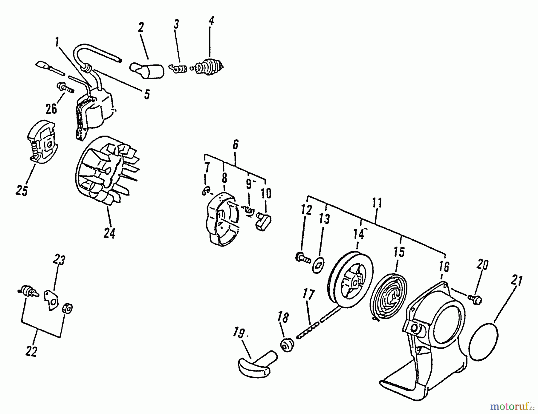 Echo Trimmer, Faden / Bürste GT-1100 - Echo String Trimmer, S/N:098001 - 126000 Starter, Ignition, Stop Switch, Clutch