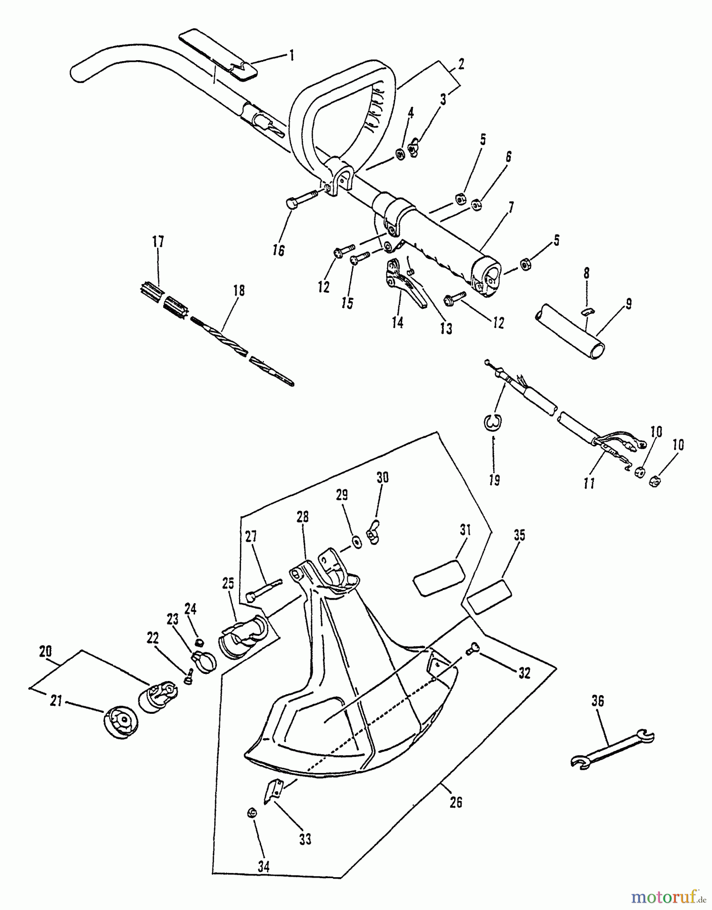Echo Trimmer, Faden / Bürste GT-1100 - Echo String Trimmer, S/N:181001 - 252599 Driveshaft, Handles, Throttle, Gear Case, Shield, Tools