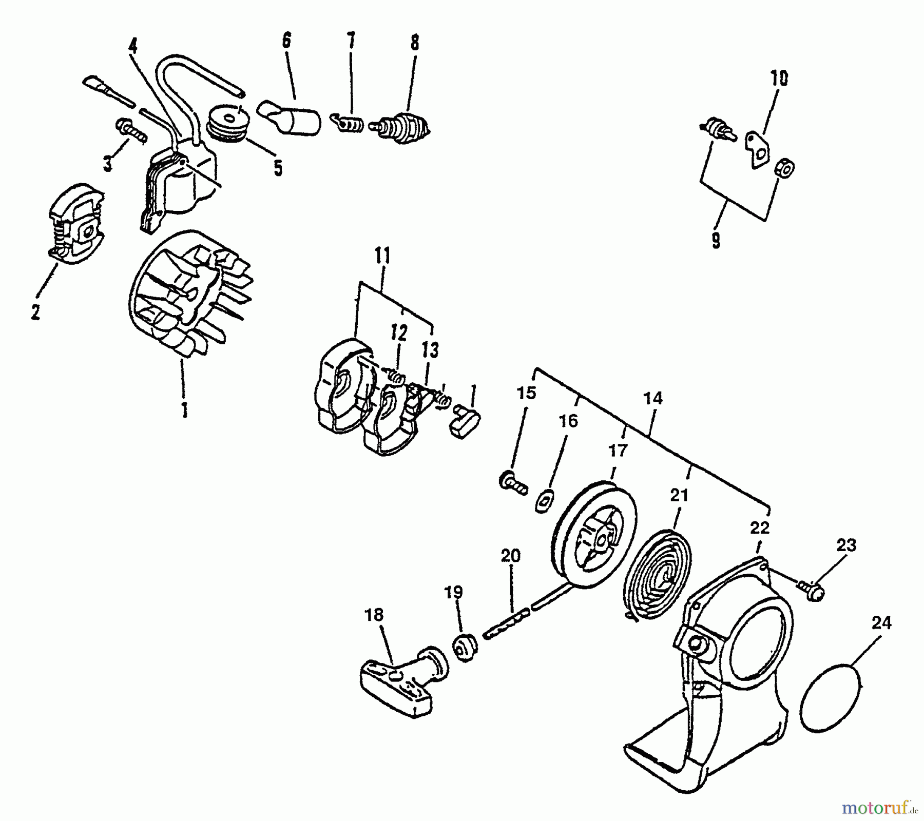 Echo Trimmer, Faden / Bürste GT-1100 - Echo String Trimmer, S/N:252600 - 999999 Starter, Ignition, Stop Switch, Clutch