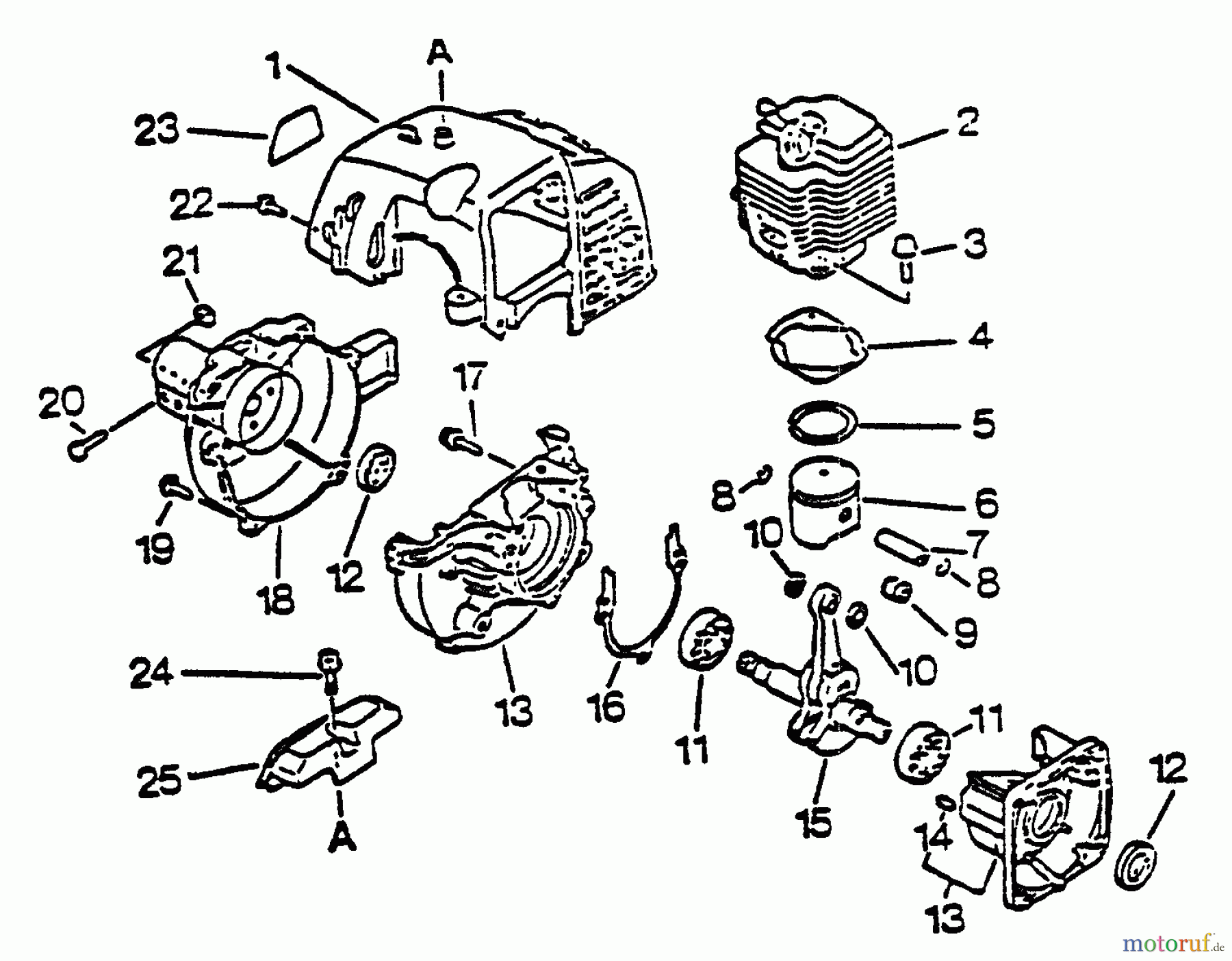 Echo Trimmer, Faden / Bürste GT-1100B - Echo String Trimmer, S/N:174349 - 181000 Engine, Crankcase, Fan Housing, Cover