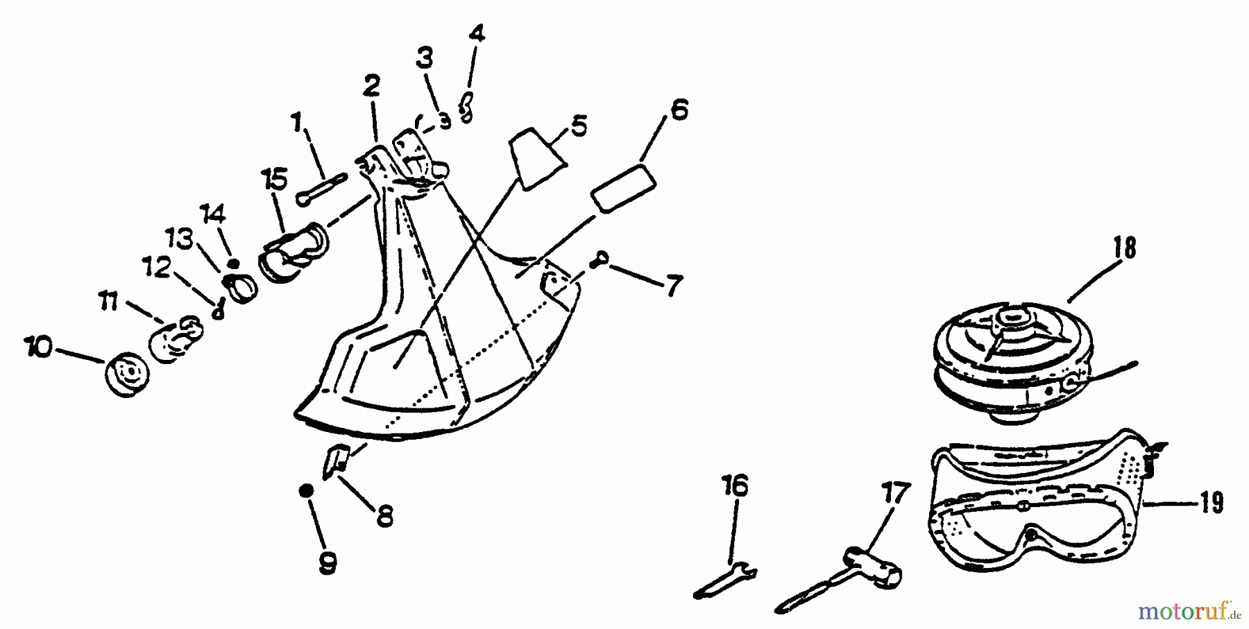 Echo Trimmer, Faden / Bürste GT-1100B - Echo String Trimmer, S/N:174349 - 181000 Gear Case, Shield, Tool, Accessories