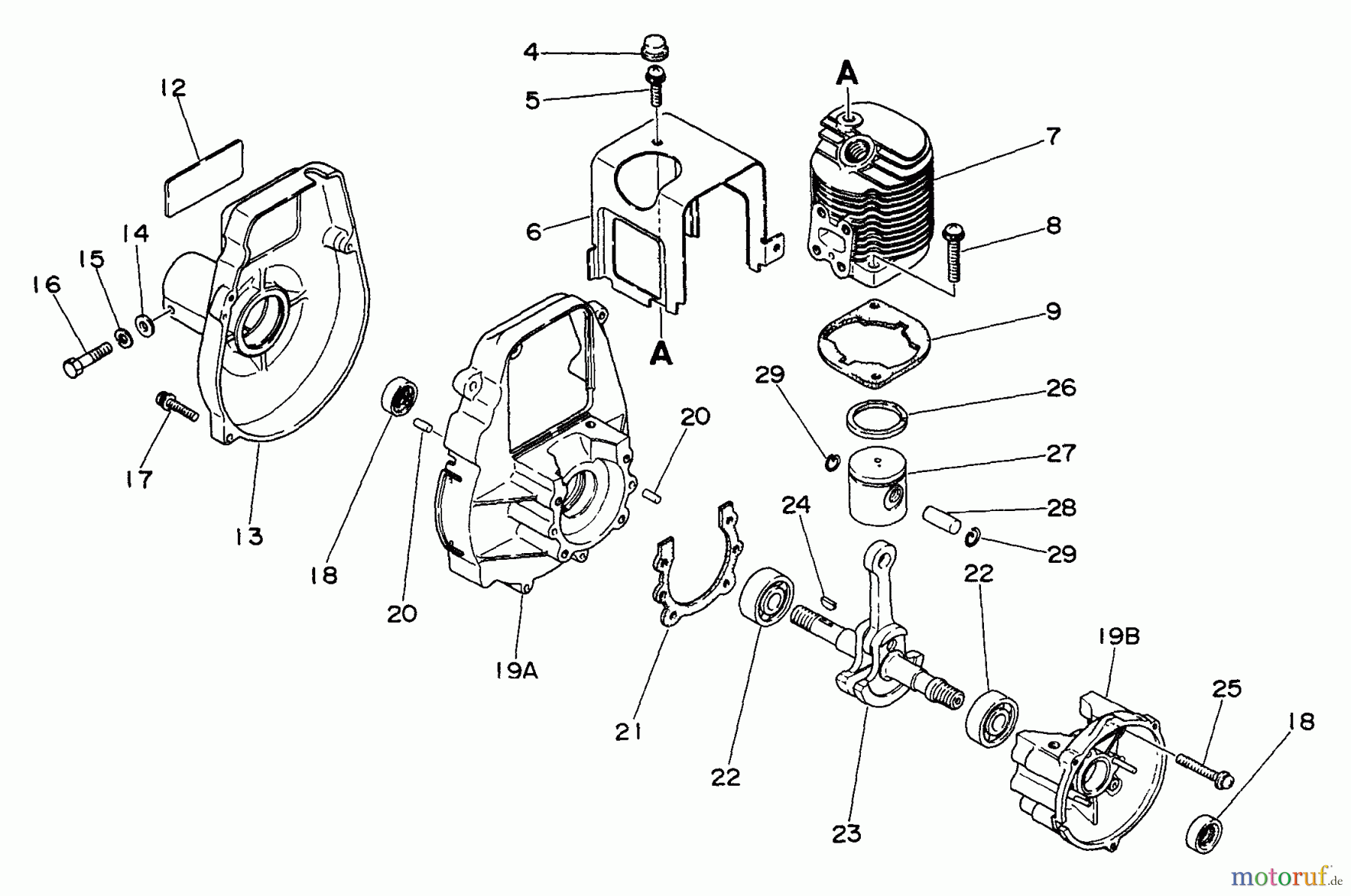 Echo Trimmer, Faden / Bürste GT-160A - Echo String Trimmer Engine, Crankcase, Fan Housing