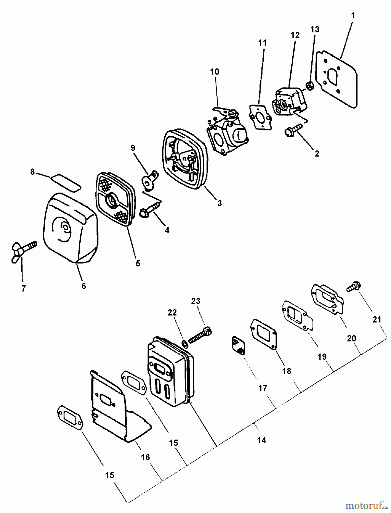  Echo Trimmer, Faden / Bürste PAS-2100 - Echo Power Unit, S/N: 001001 & Up (Type 1E) Intake, Exhaust, Air Filter