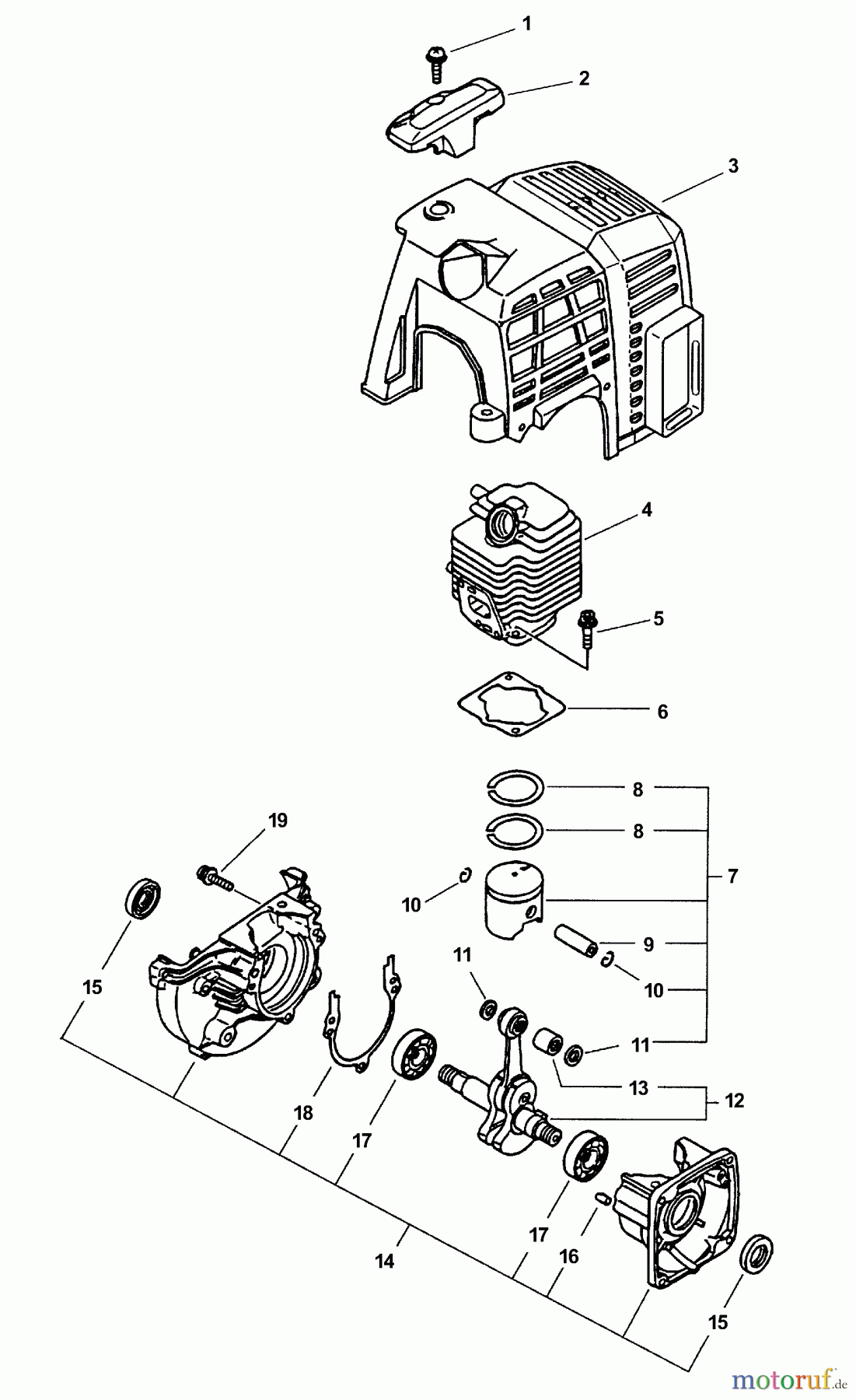 Echo Trimmer, Faden / Bürste PAS-211 - Echo Power Unit Crankcase, Cylinder Cover, Engine