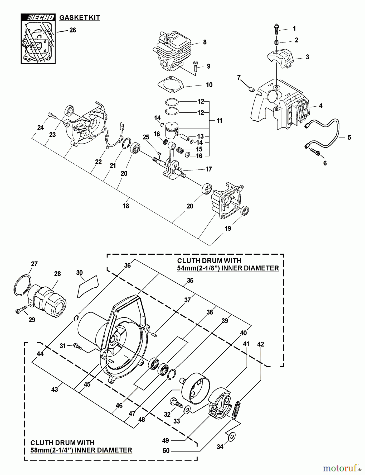  Echo Trimmer, Faden / Bürste PAS-2601 - Echo Power Unit (Type 1E) Crankcase, Engine, Engine Cover, Fan Case
